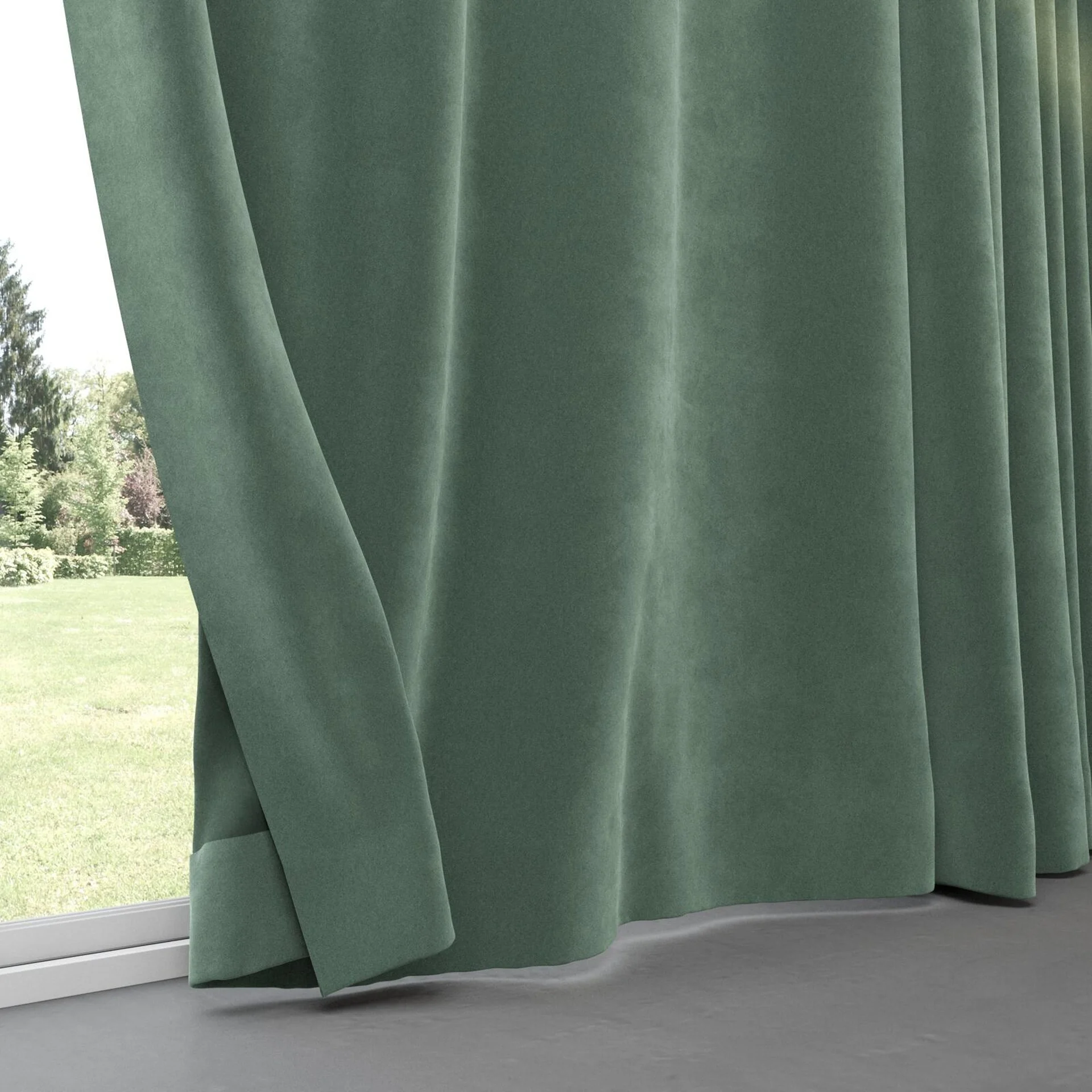 Bottom view of Vienna Teal, pinch pleat