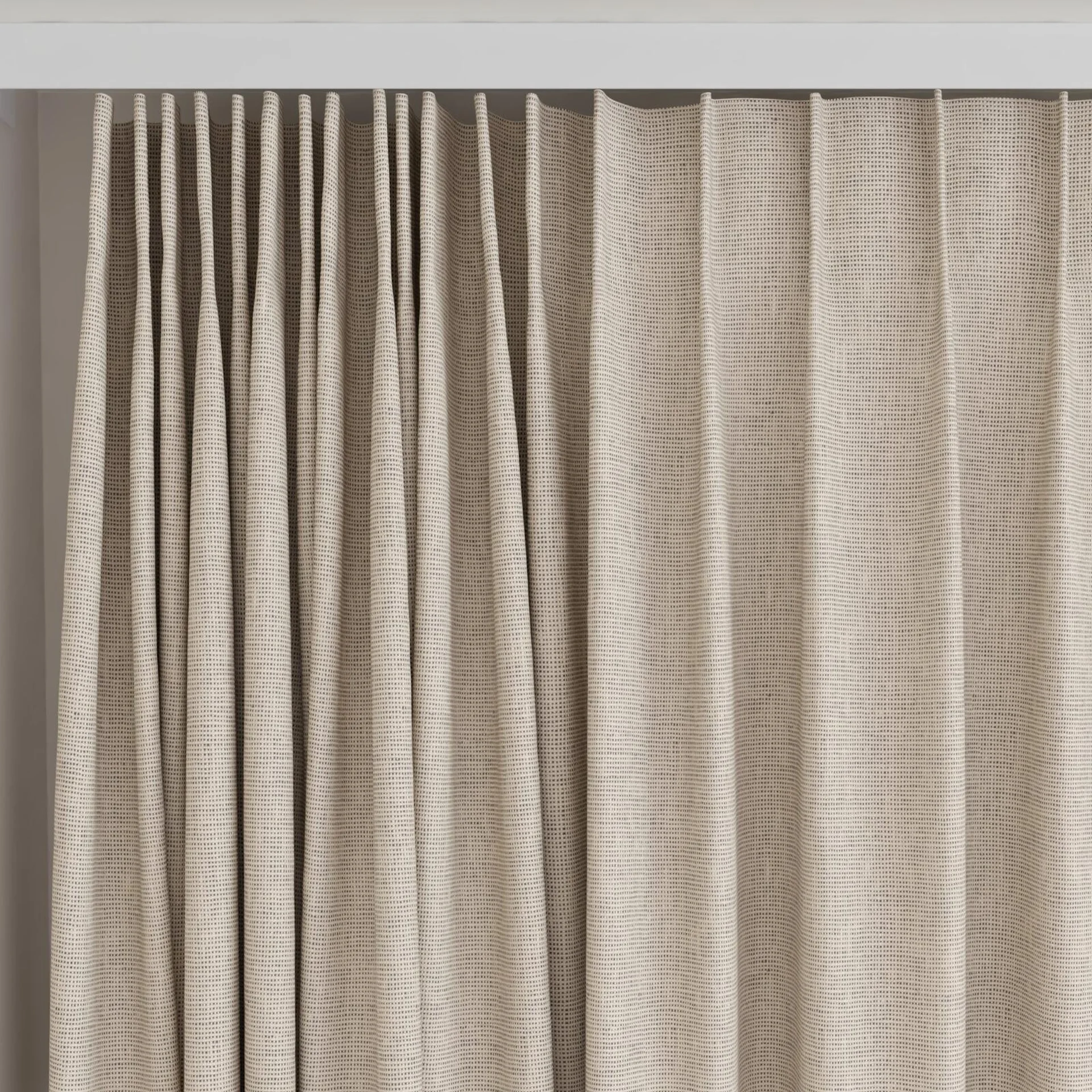 Top view of Yugen Clay, on curtain rail