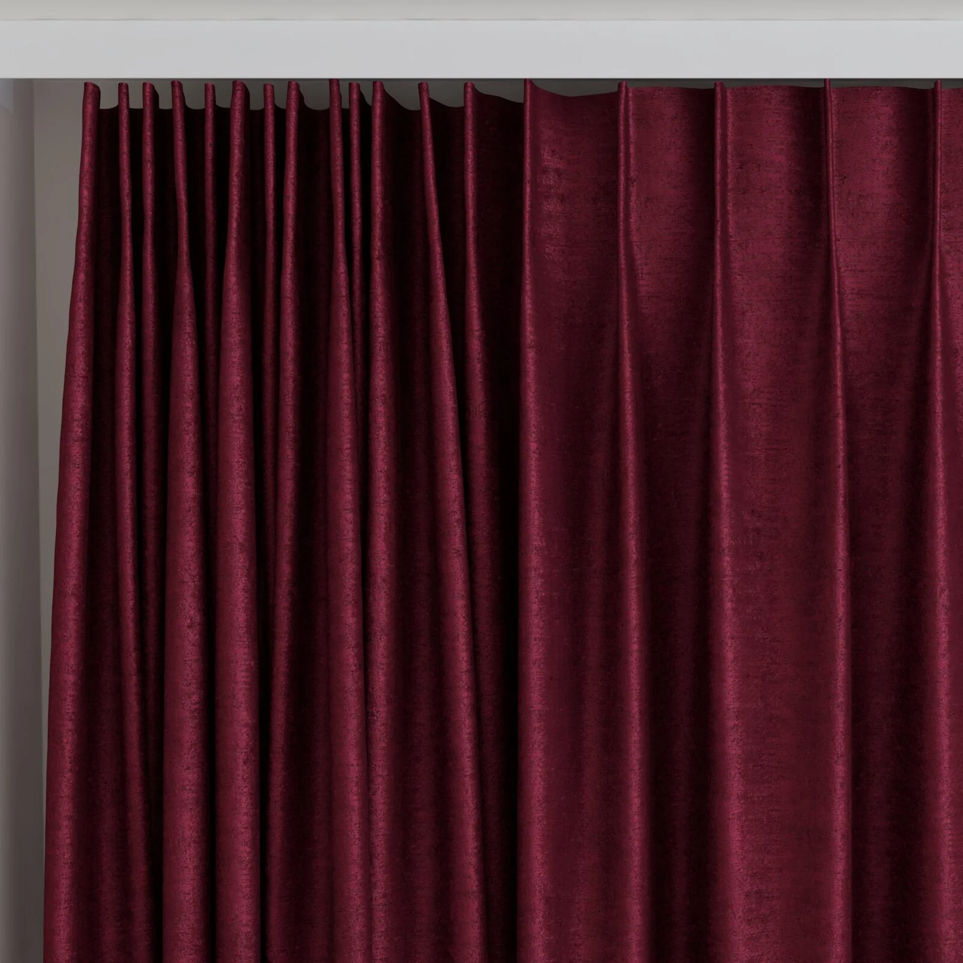 Top view of Hug Burgundy, on curtain rail