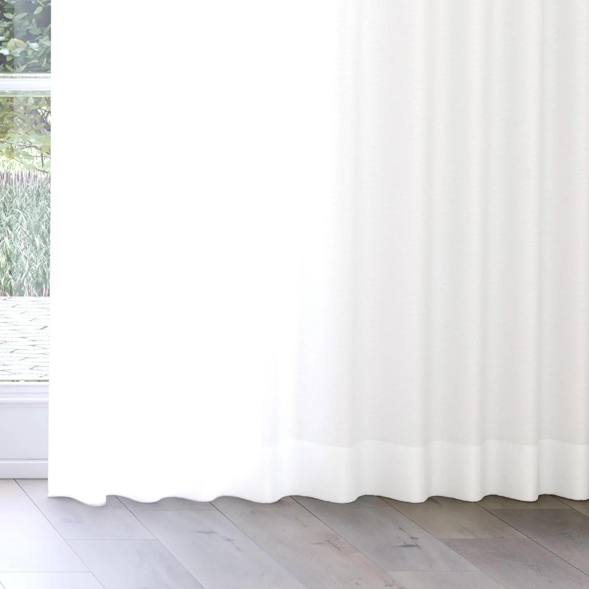 Bottom view of Sunlight Cream, on curtain rail