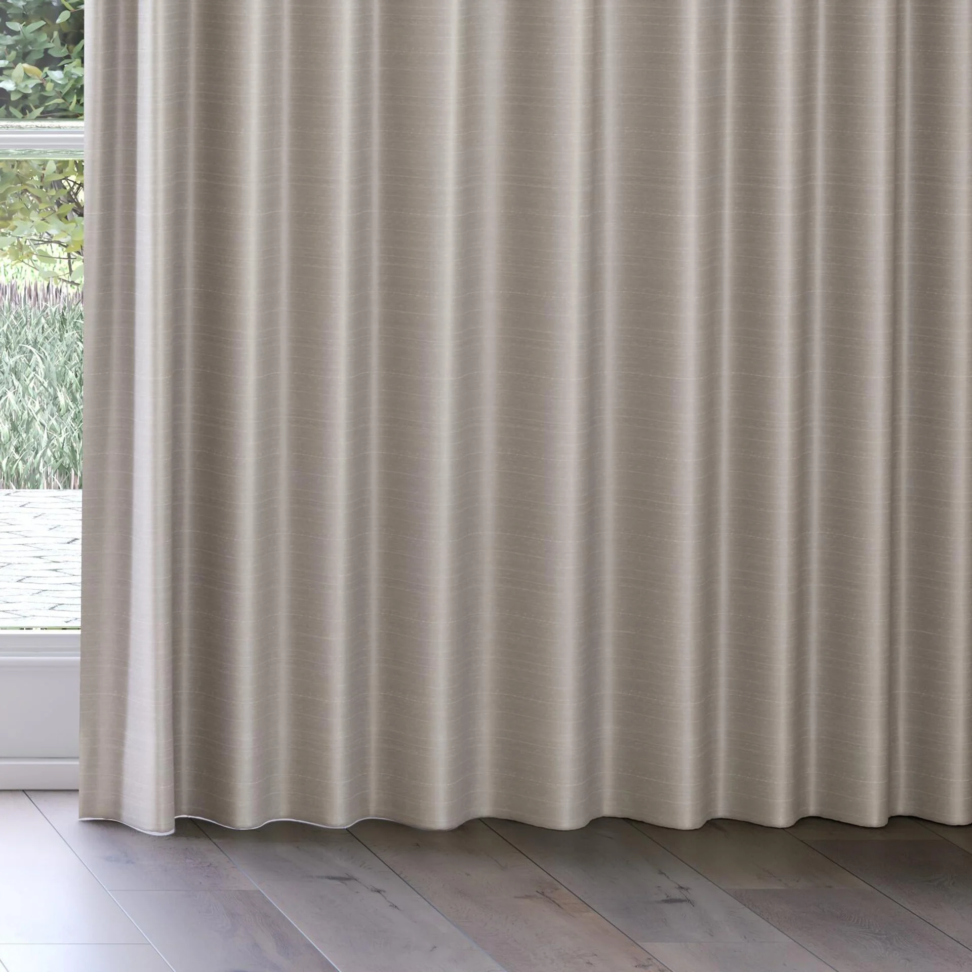 Bottom view of Silky Fog, on curtain rail