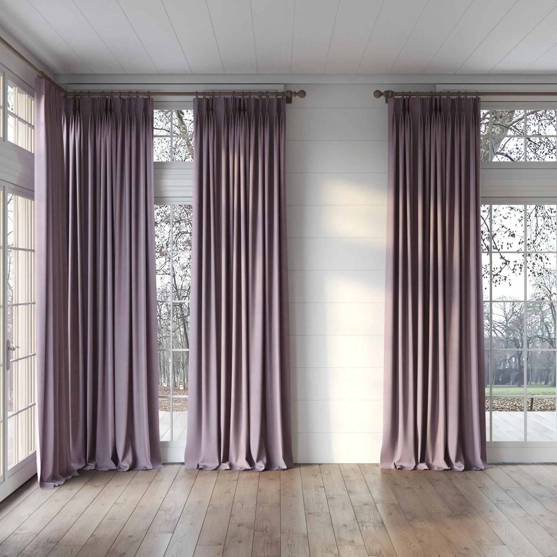 Full view of Lech Parma, puddled, on curtain rod