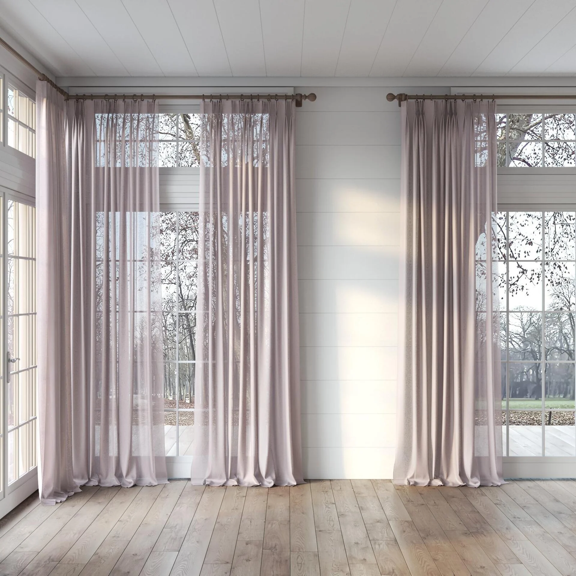 Full view of Kanji Wisteria, puddled, on curtain rod