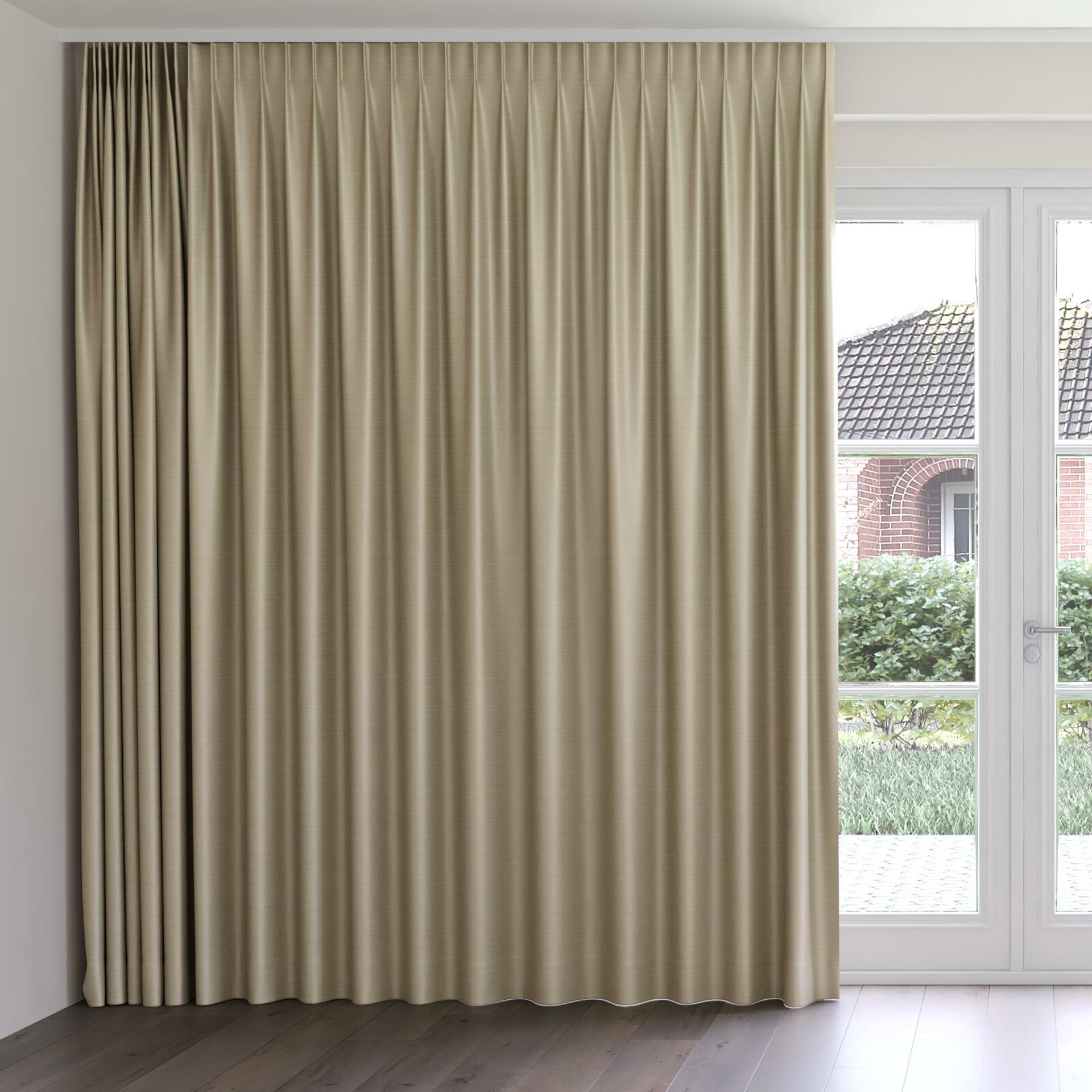 Front view of Silky Sponge, on curtain rail