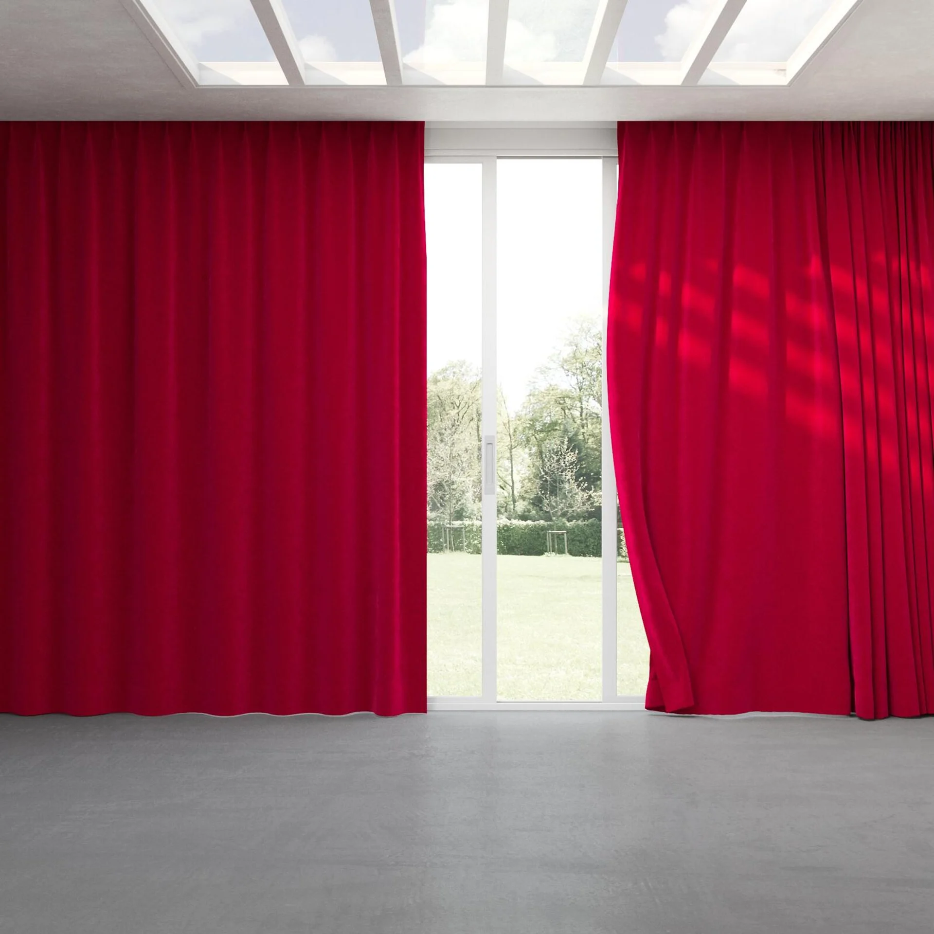 Full view of Lux Velvet Poppy 8601, pinch pleat
