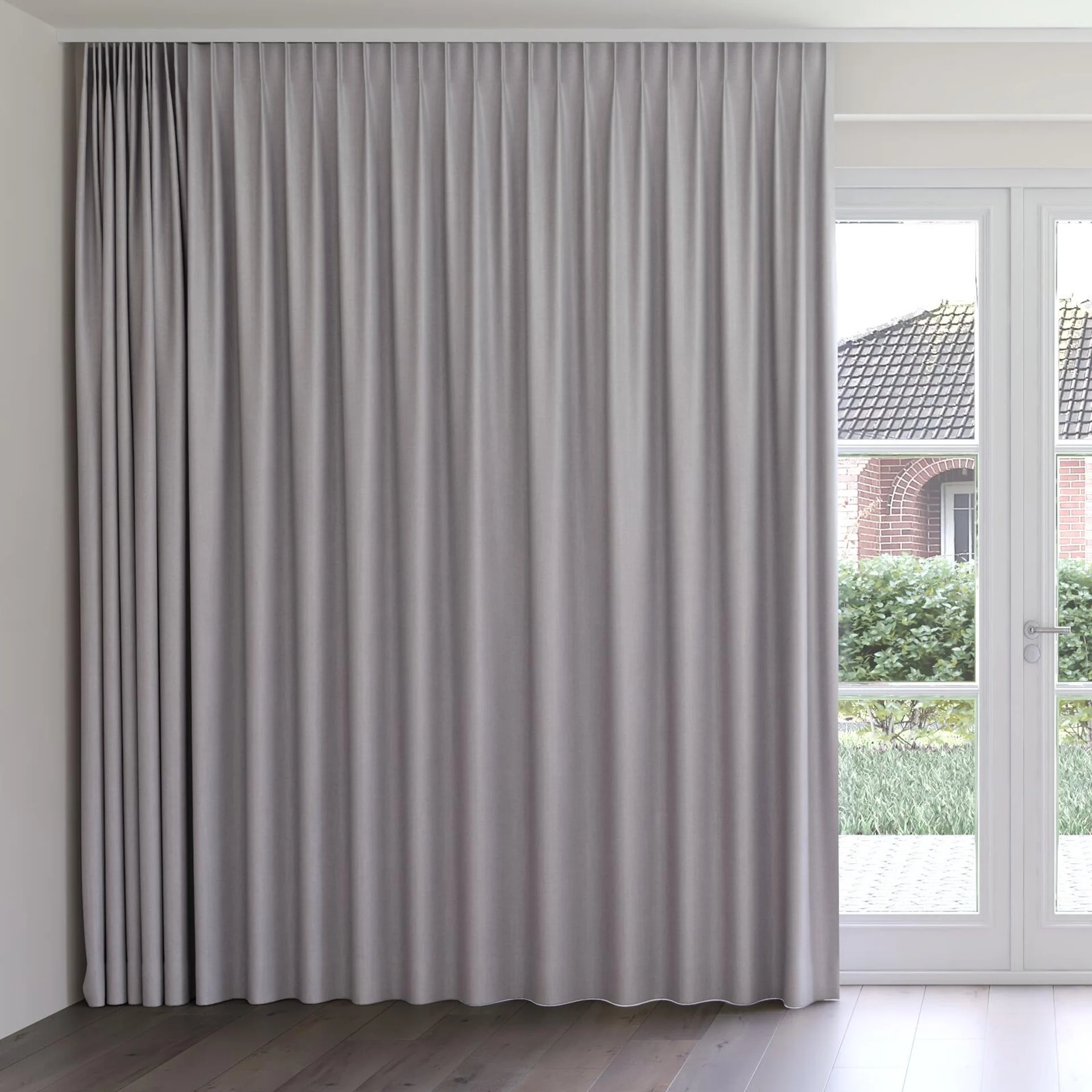 Front view of Cushy Feather, on curtain rail