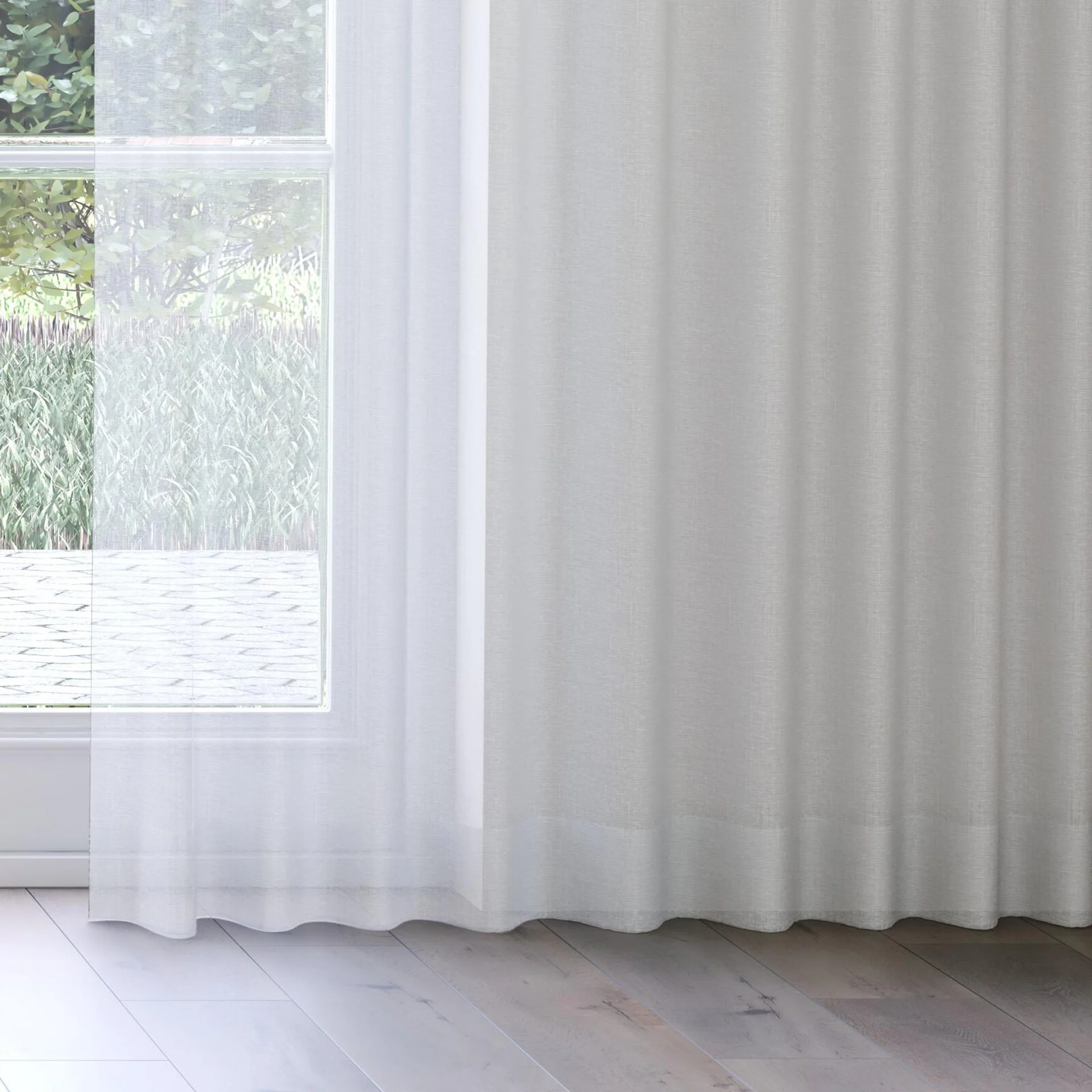 Bottom view of Antipodes Aqua, on curtain rail