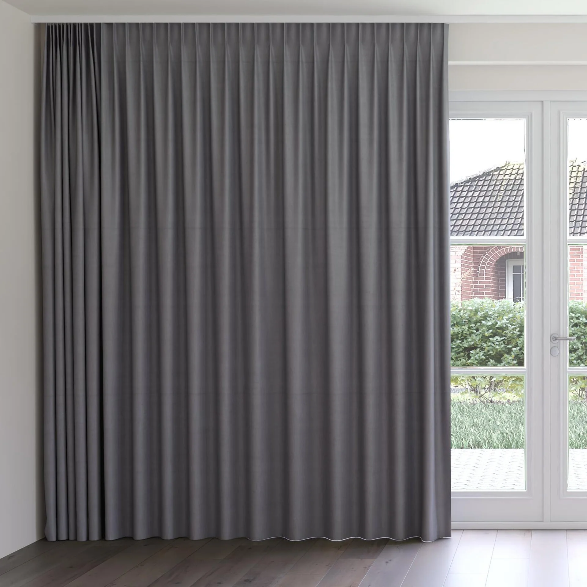 Front view of Warlock Aluminium, on curtain rail
