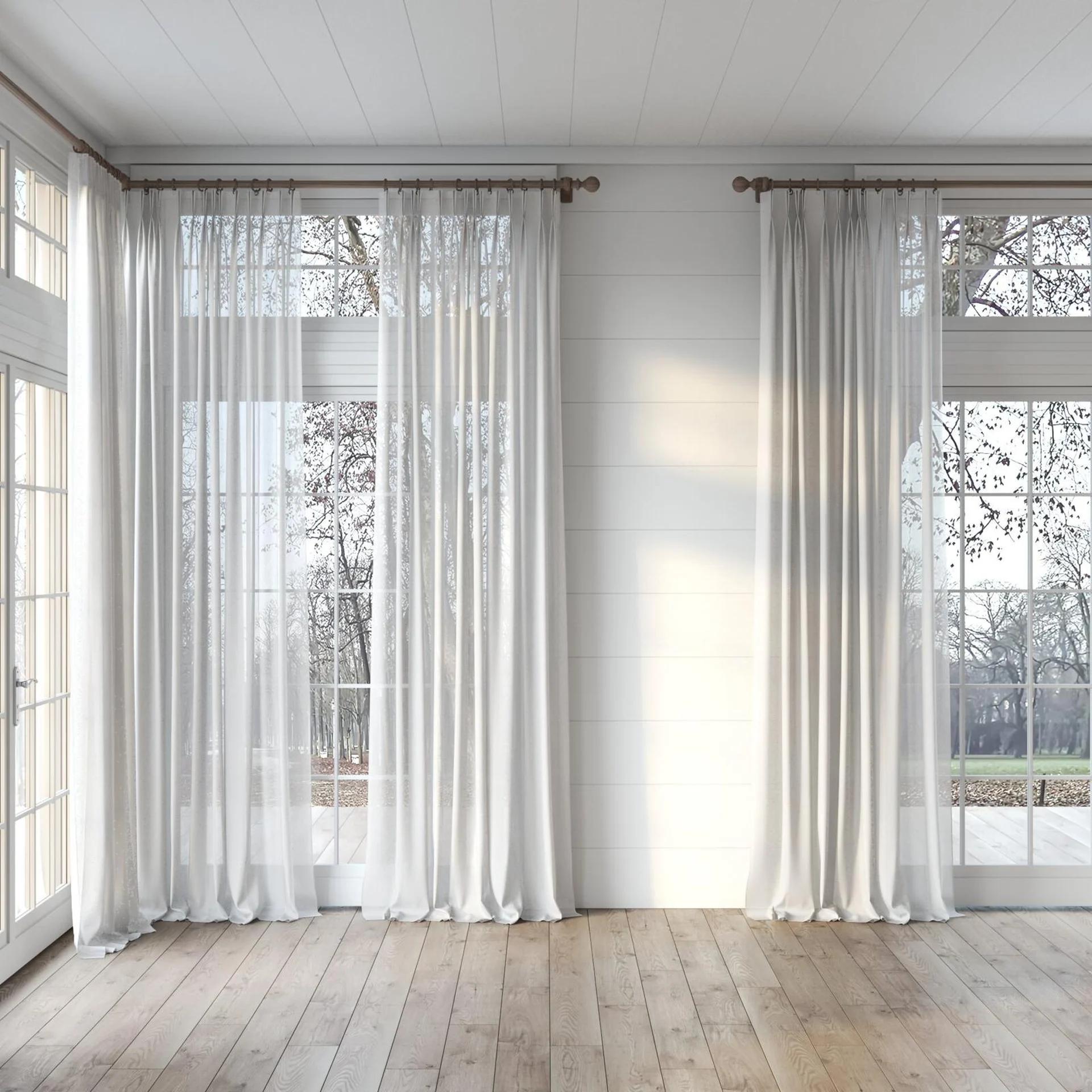 Full view of Antipodes Oyster, puddled, on curtain rod
