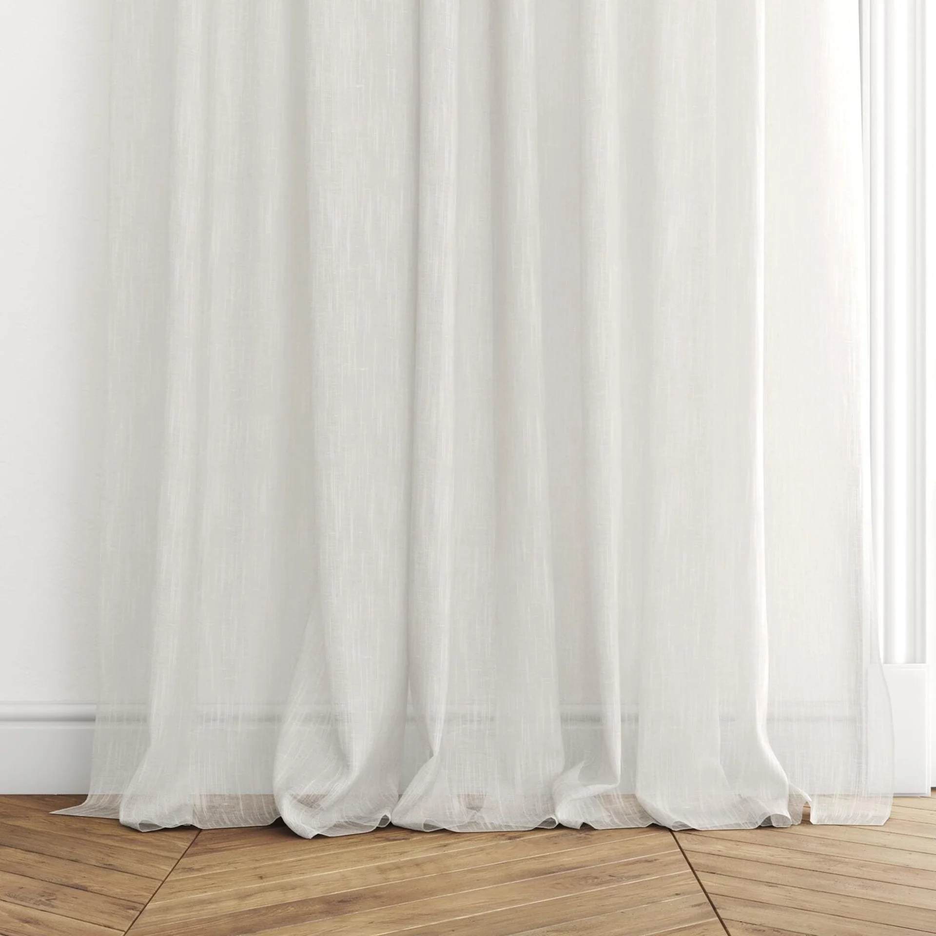 Bottom view of Rhythm Sand, puddled with pinch pleat, on curtain rod