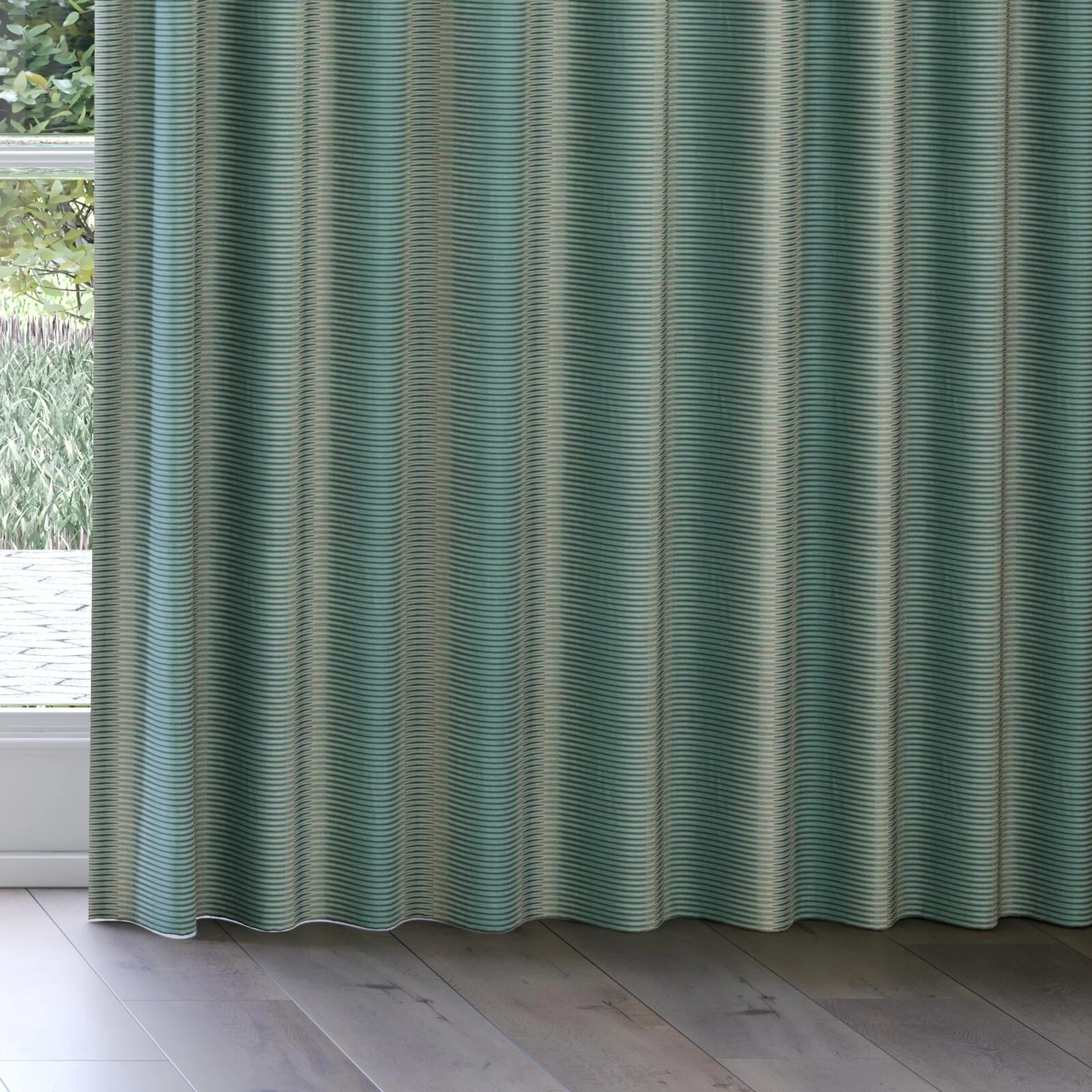Bottom view of Jacopo Stripe Mineral, on curtain rail