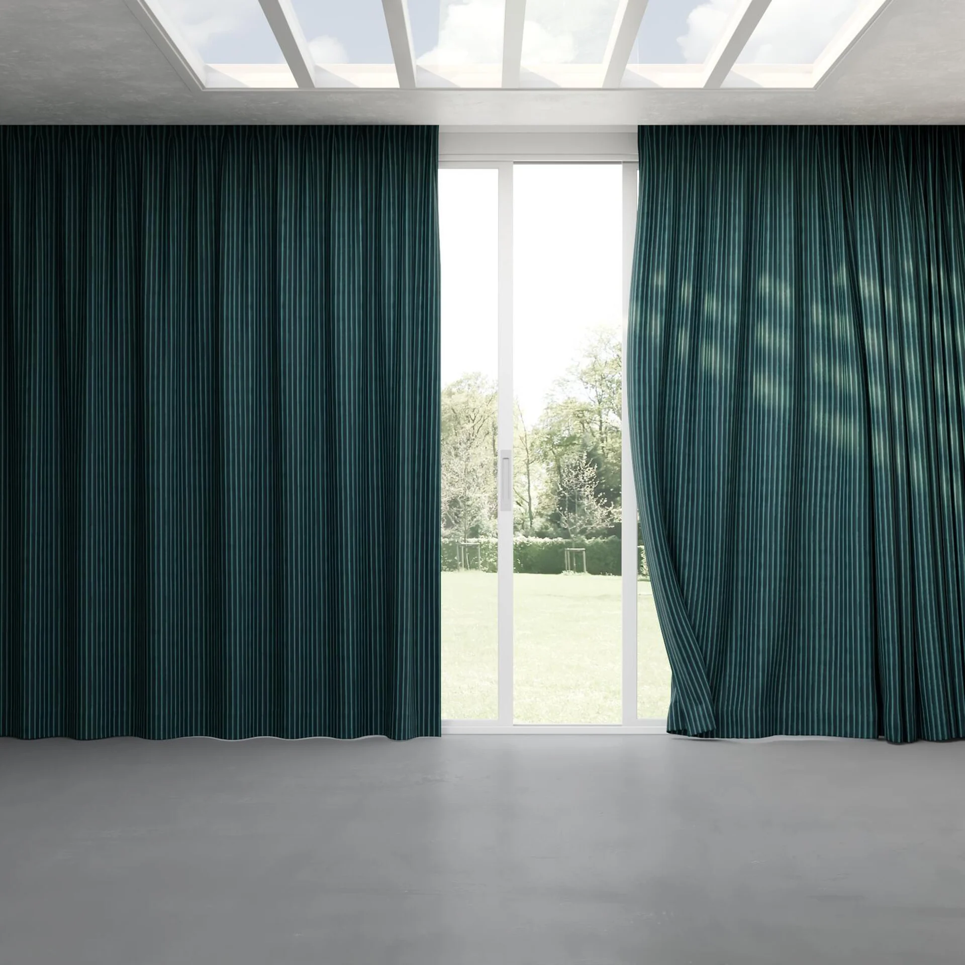 Full view of Cordial Emerald, pinch pleat