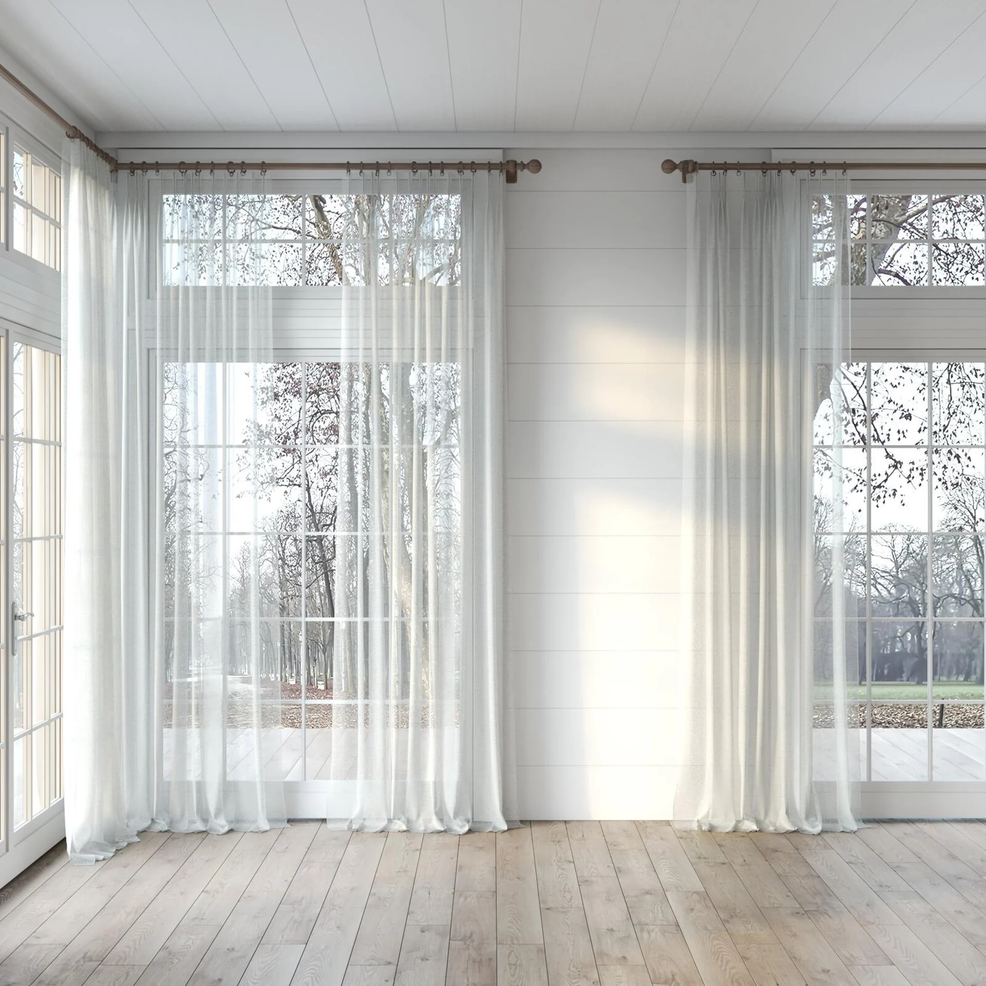 Full view of Pure Linen Cloud, puddled, on curtain rod