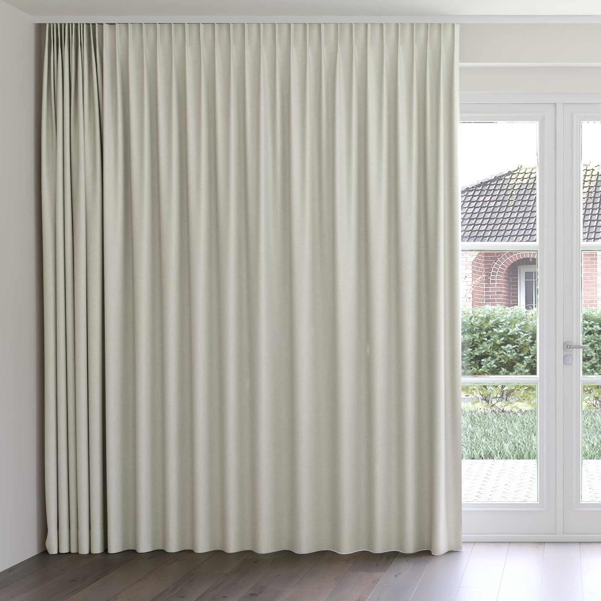 Front view of Cushy Pebble, on curtain rail