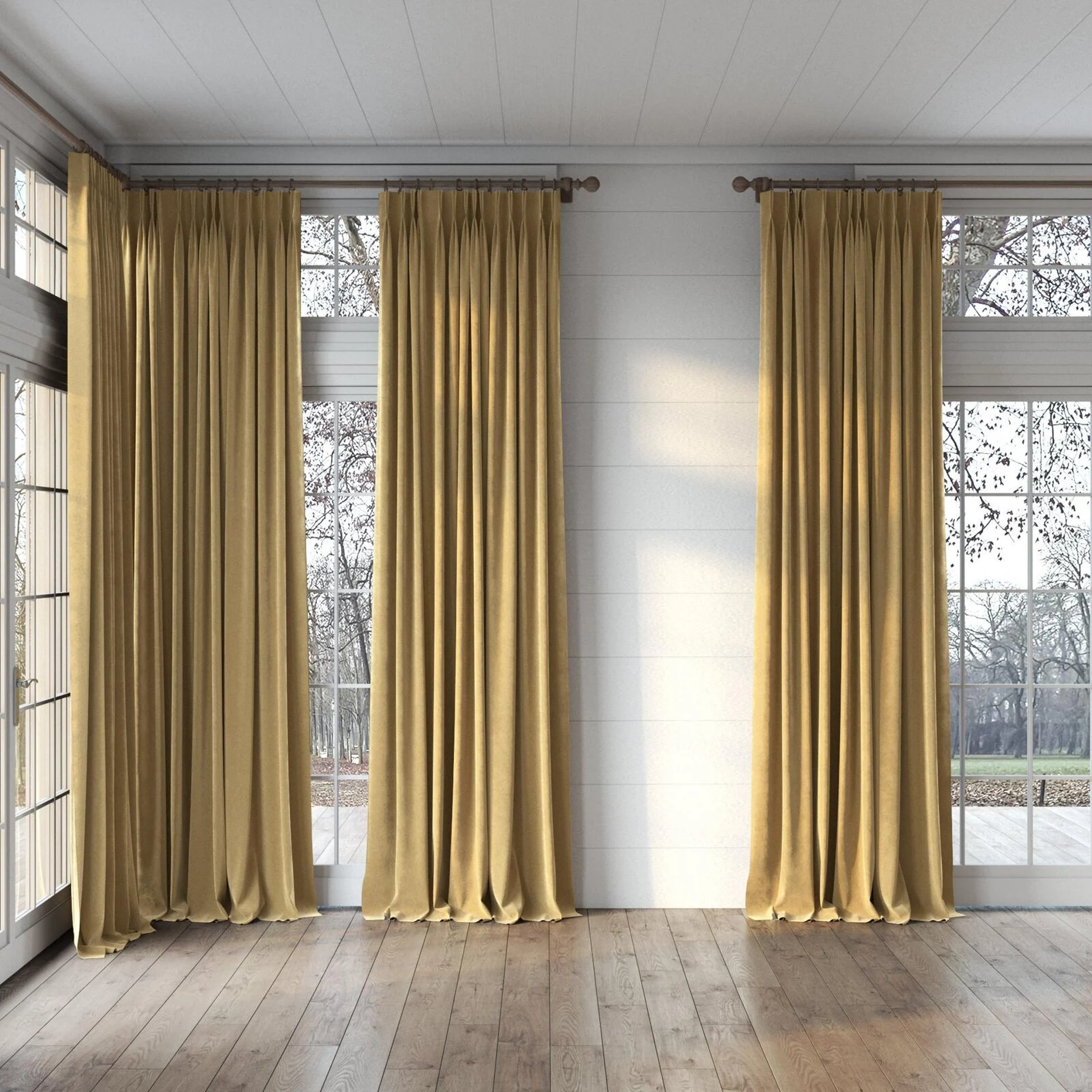 Full view of Lux Velvet Caramel 8309, puddled, on curtain rod