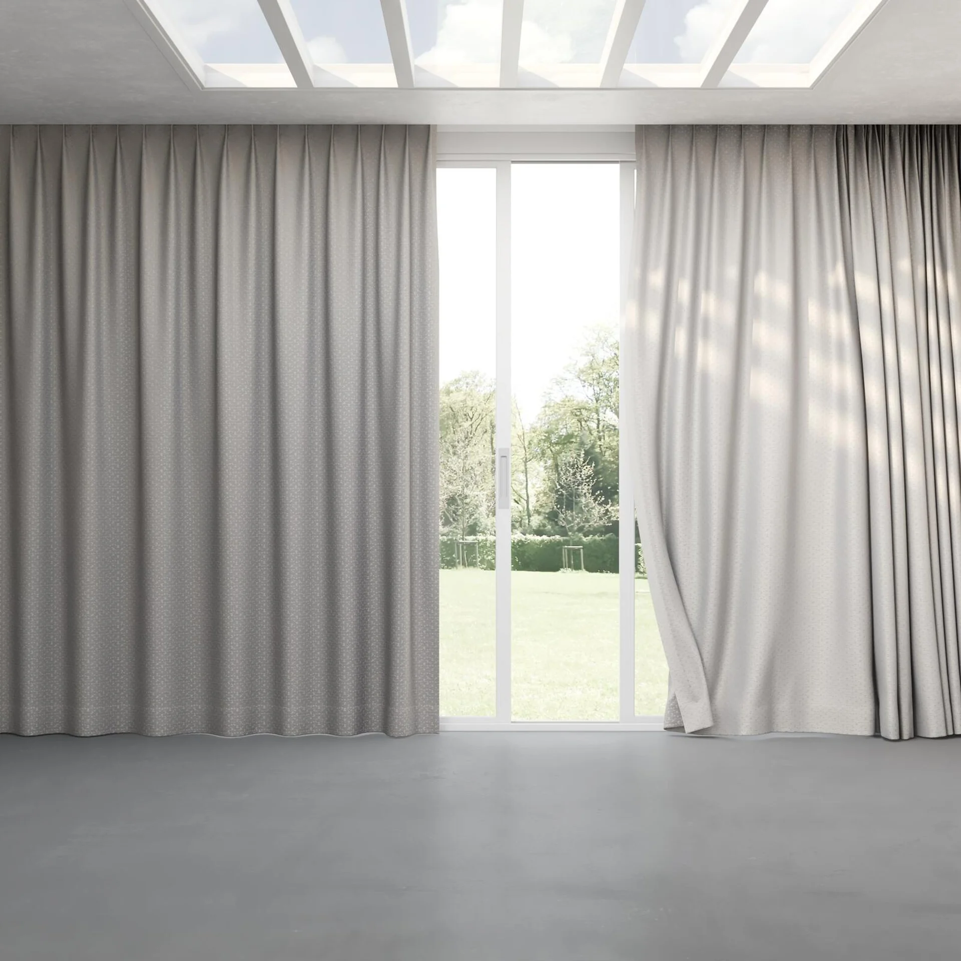 Full view of Requiem Silver, pinch pleat