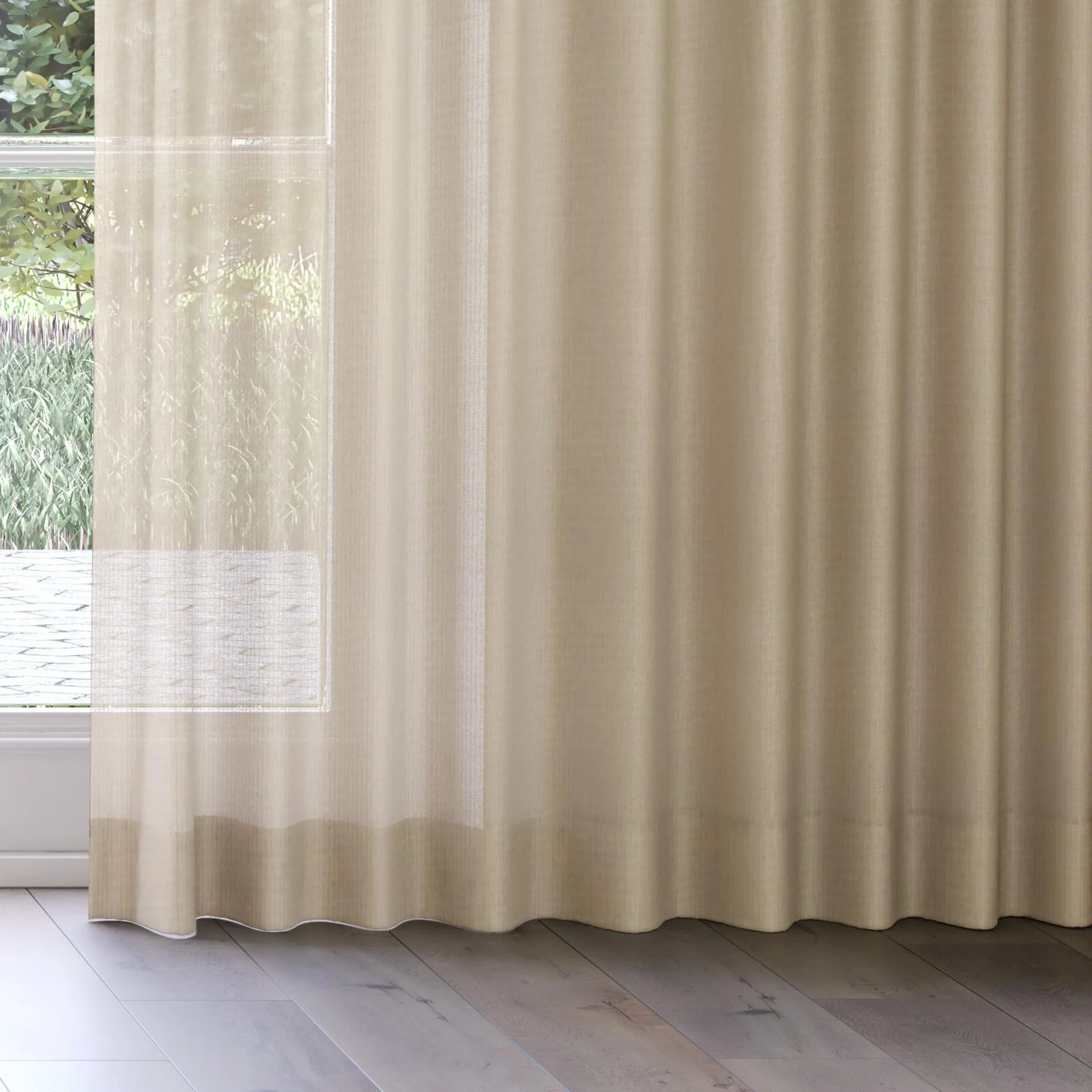 Bottom view of Crystal Taupe, on curtain rail