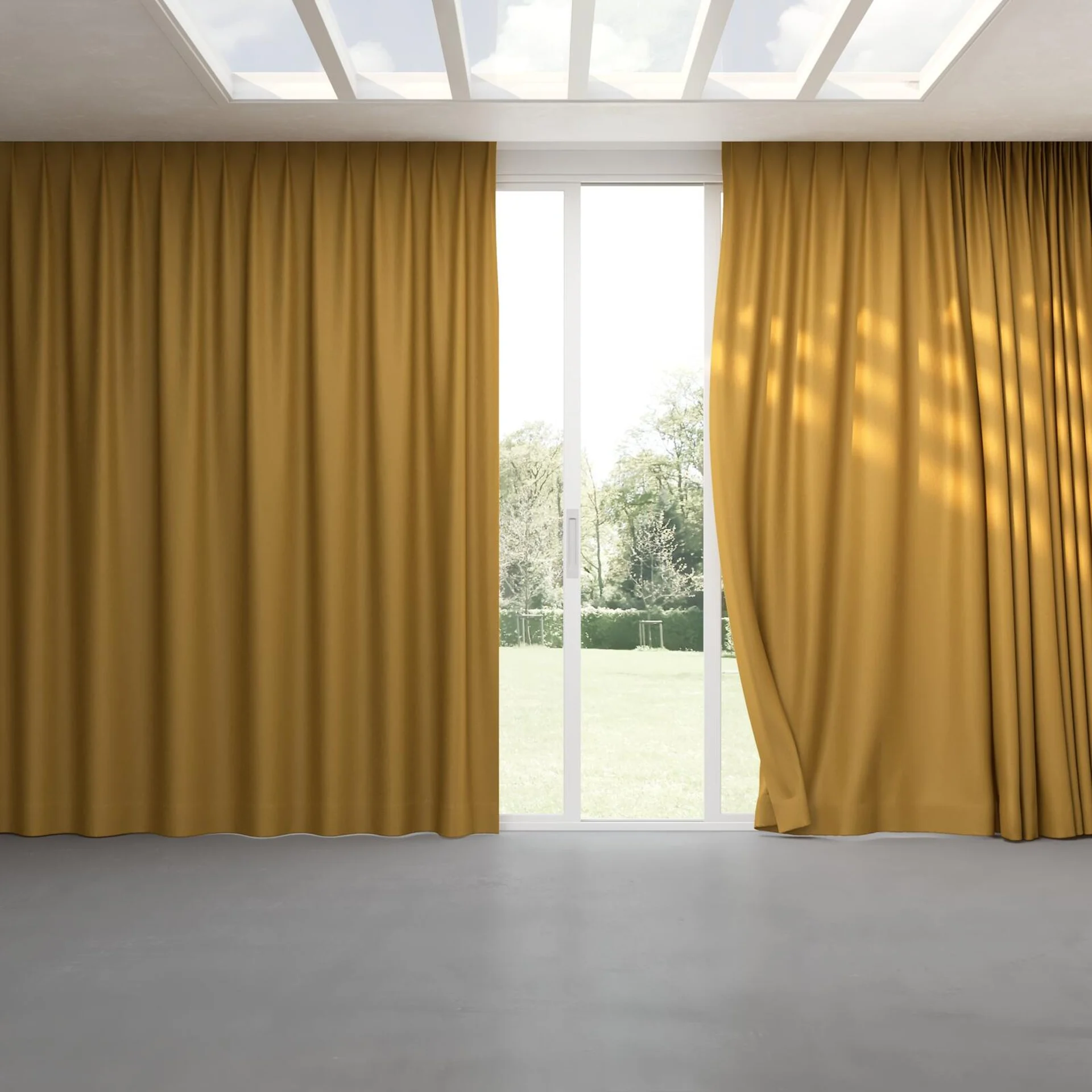 Full view of Eternal Citrine, pinch pleat