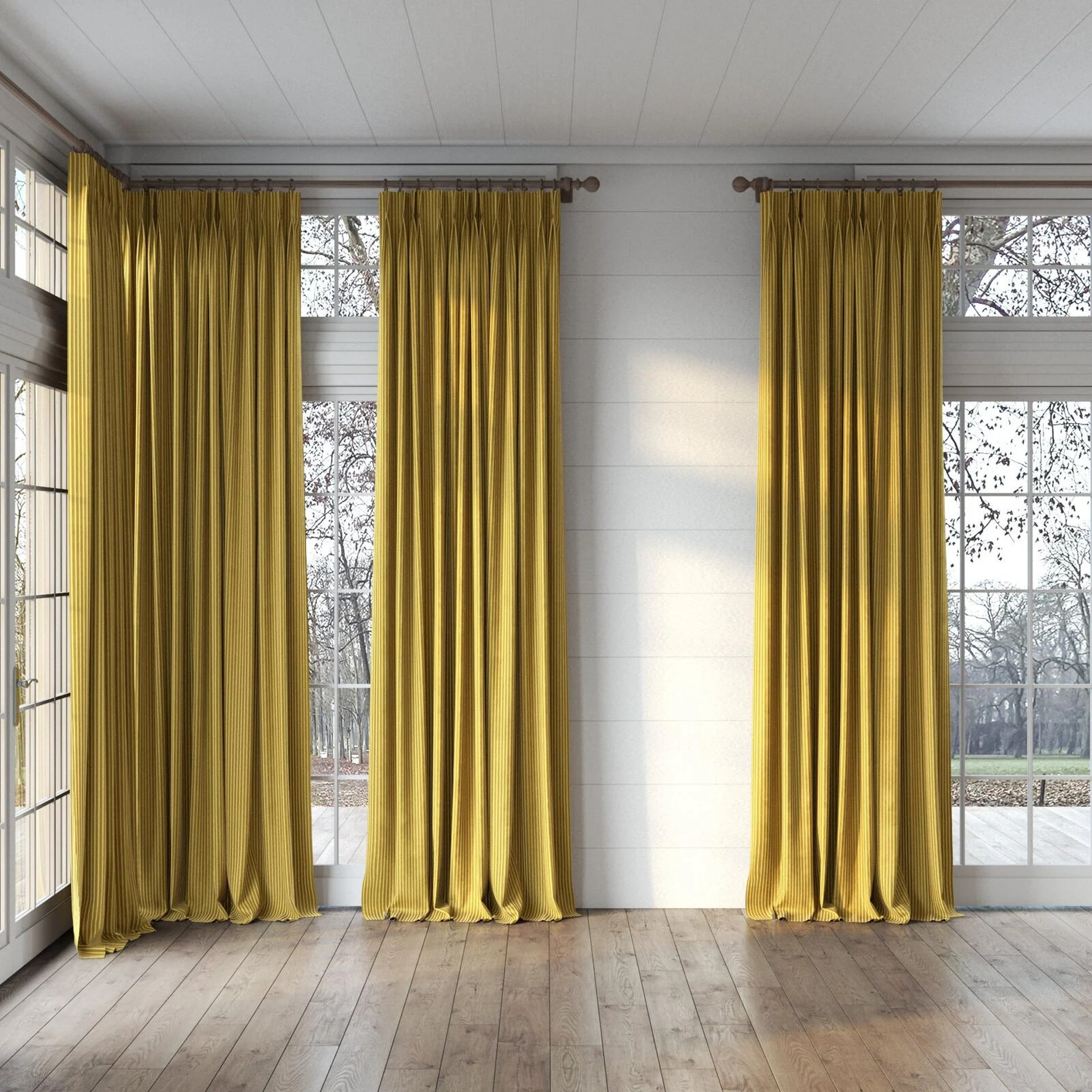 Full view of Embrace Medal, puddled, on curtain rod