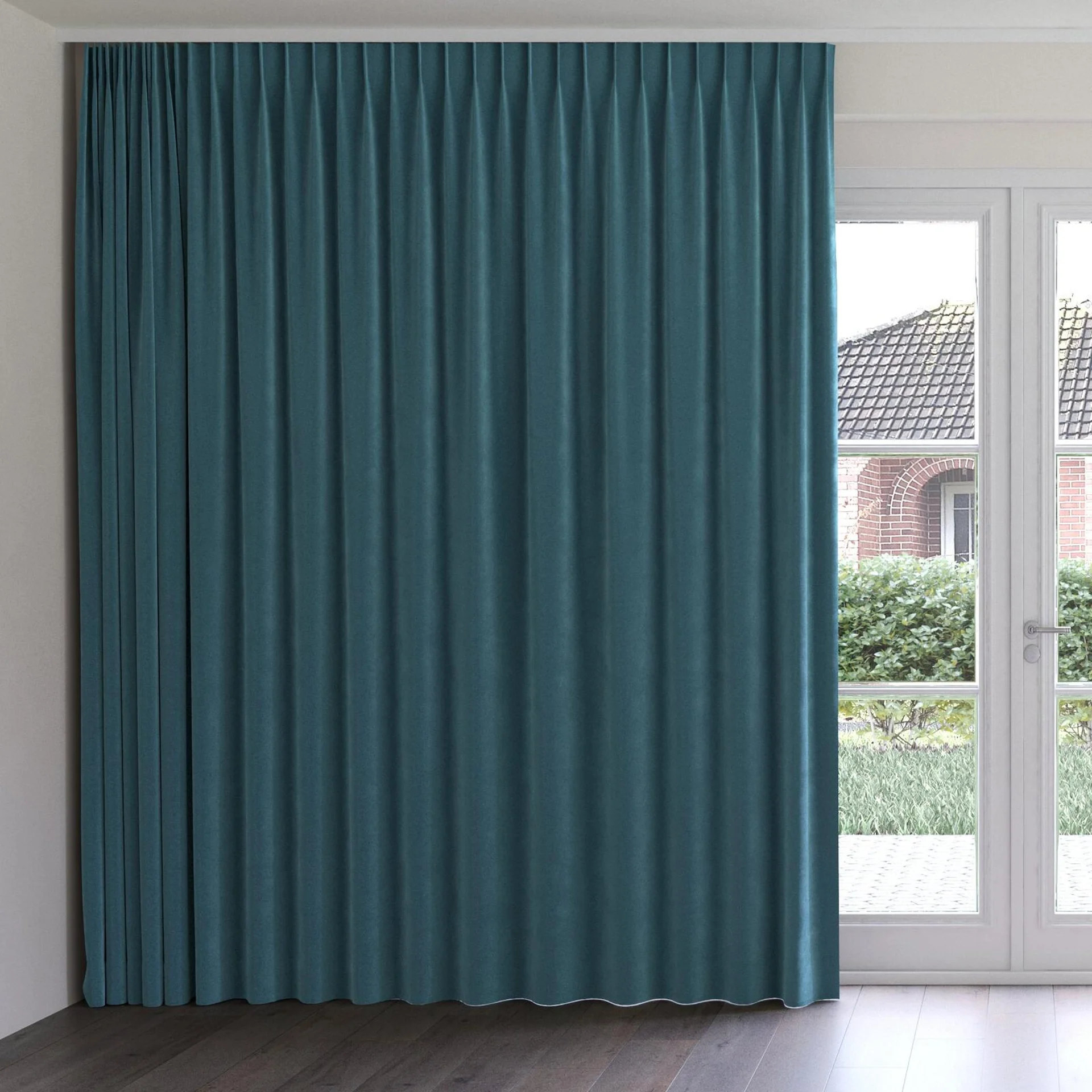 Front view of Verbier Peacock, on curtain rail