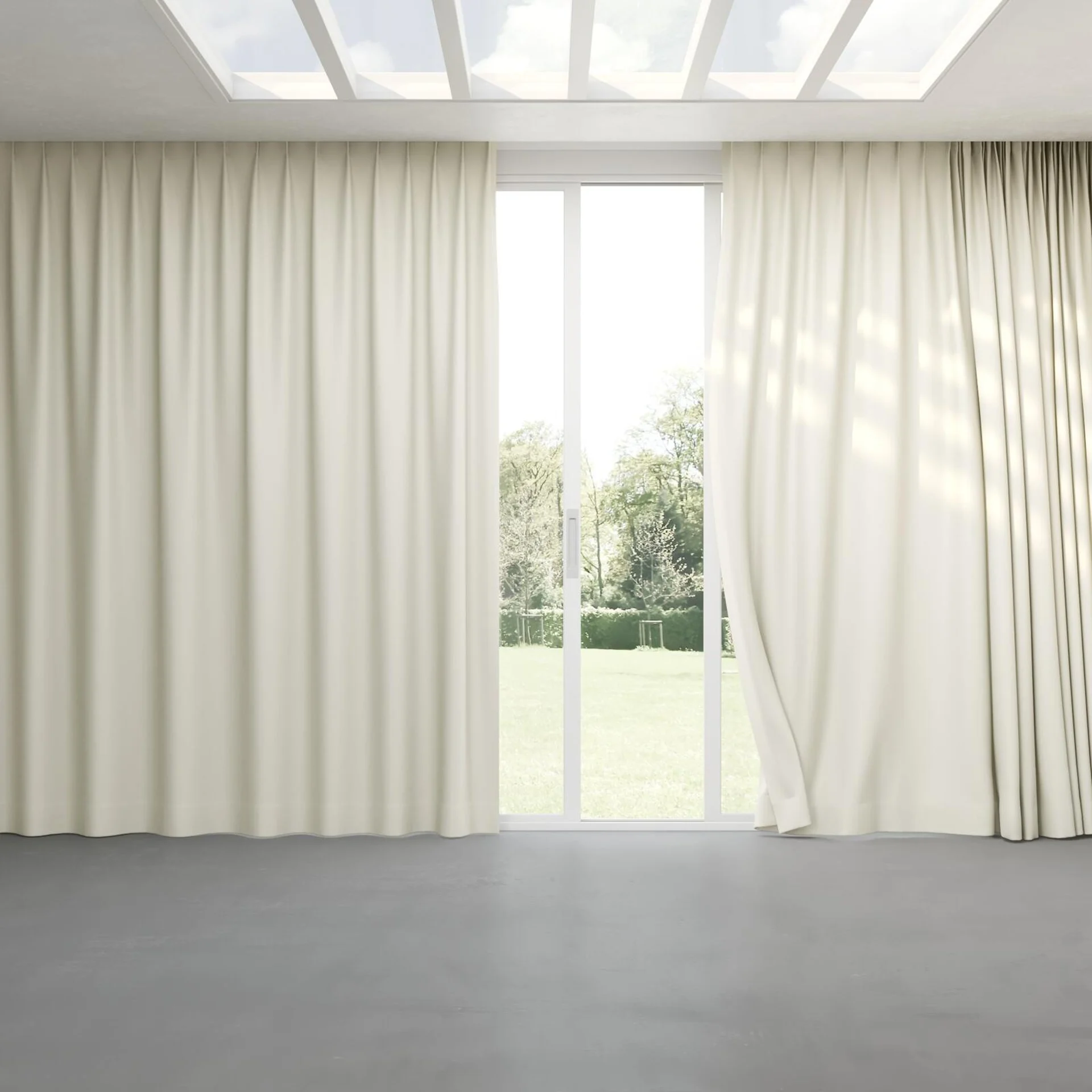 Full view of Eclipse Blackout Linen, pinch pleat
