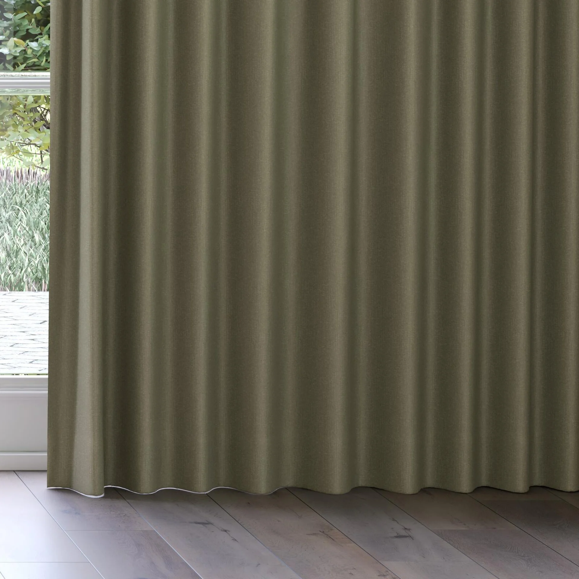 Bottom view of Excel Khaki, on curtain rail