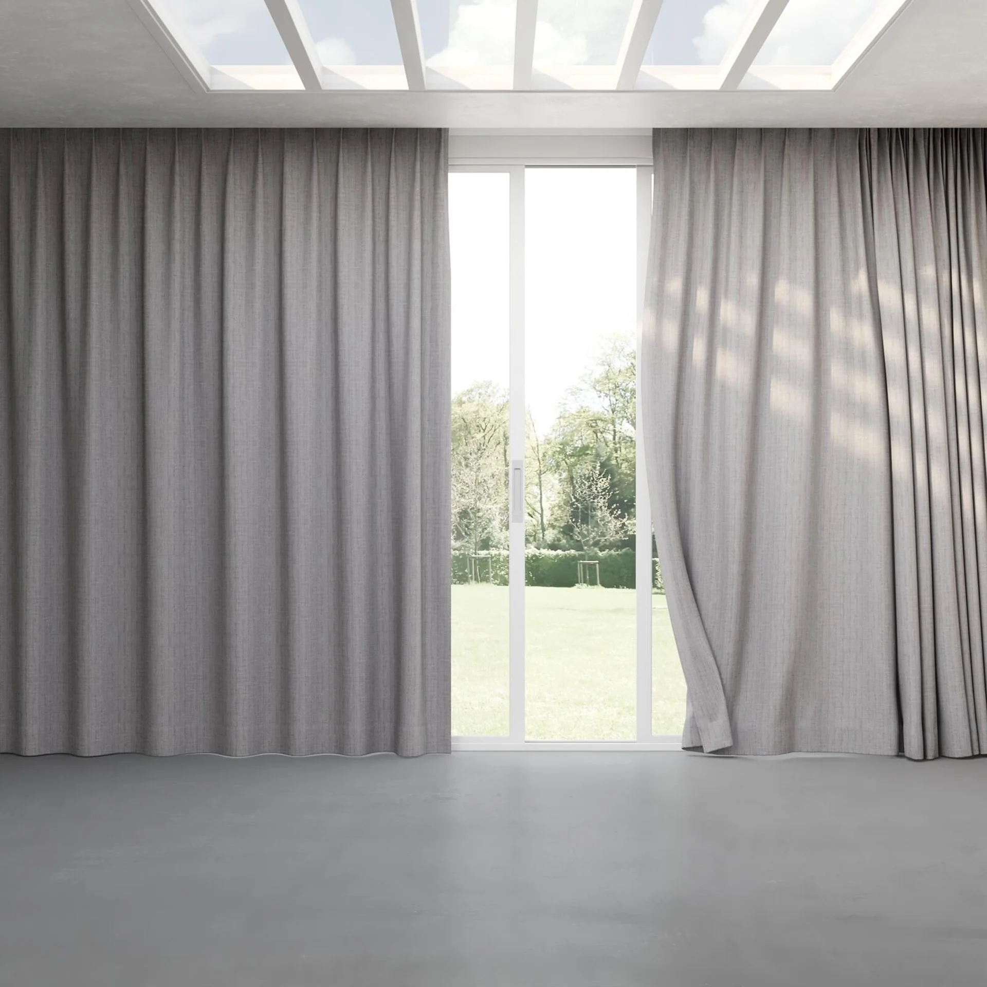 Full view of Iconic Silver, pinch pleat