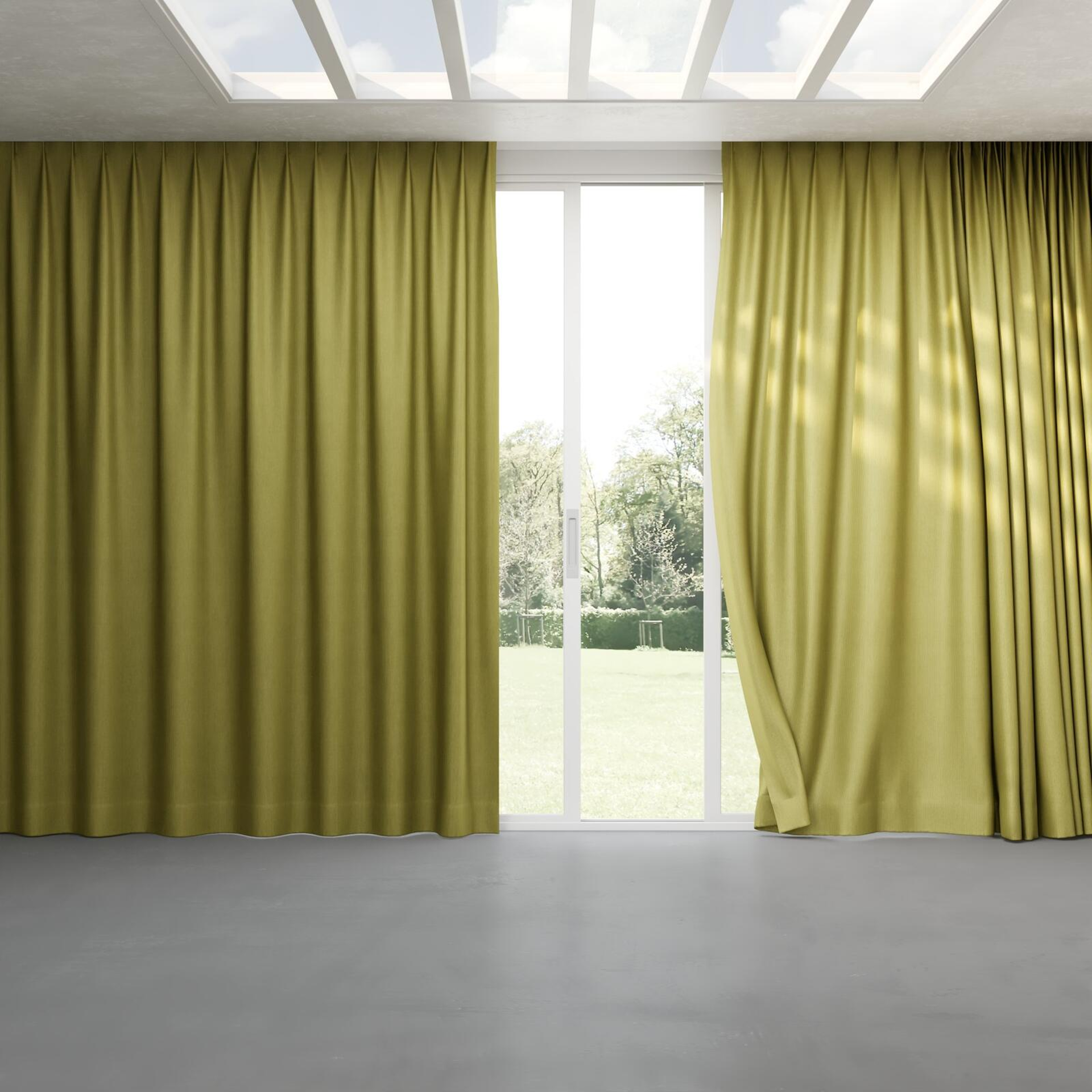 Full view of Hombre Moss, pinch pleat