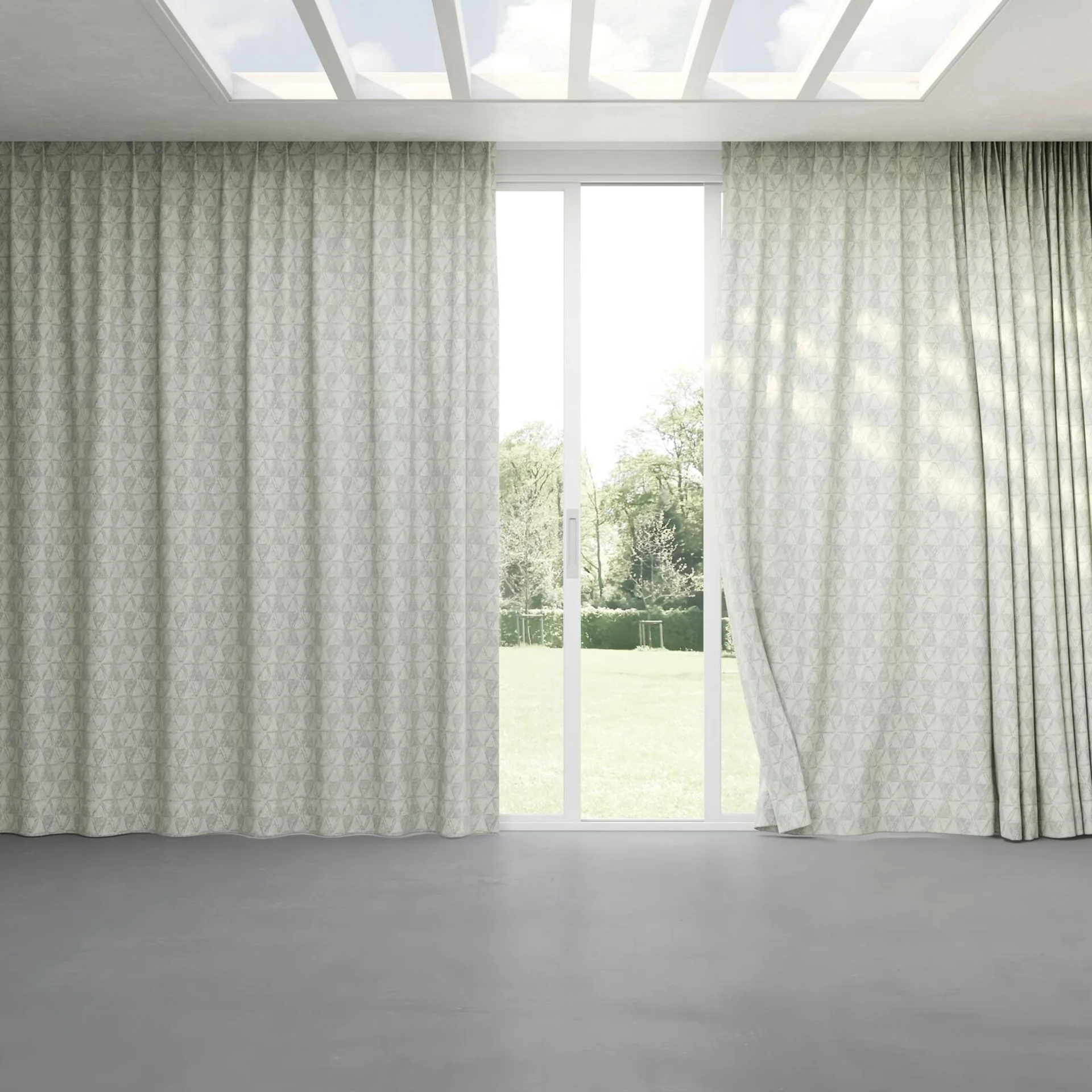 Full view of Handsome Silver, pinch pleat
