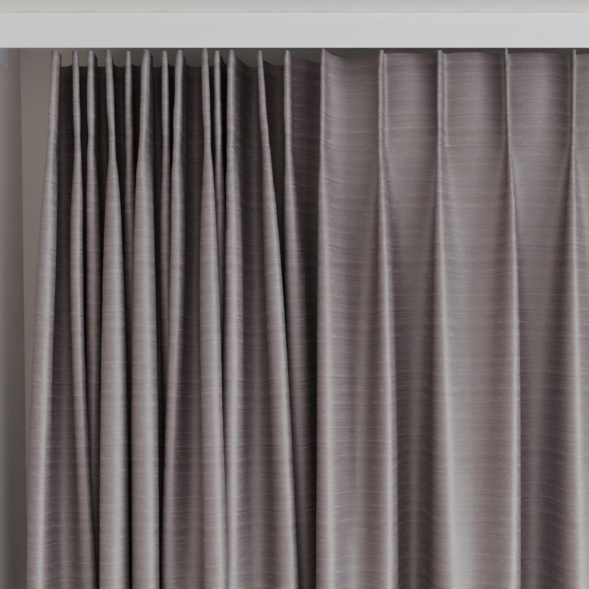 Top view of Silky Pewter, on curtain rail