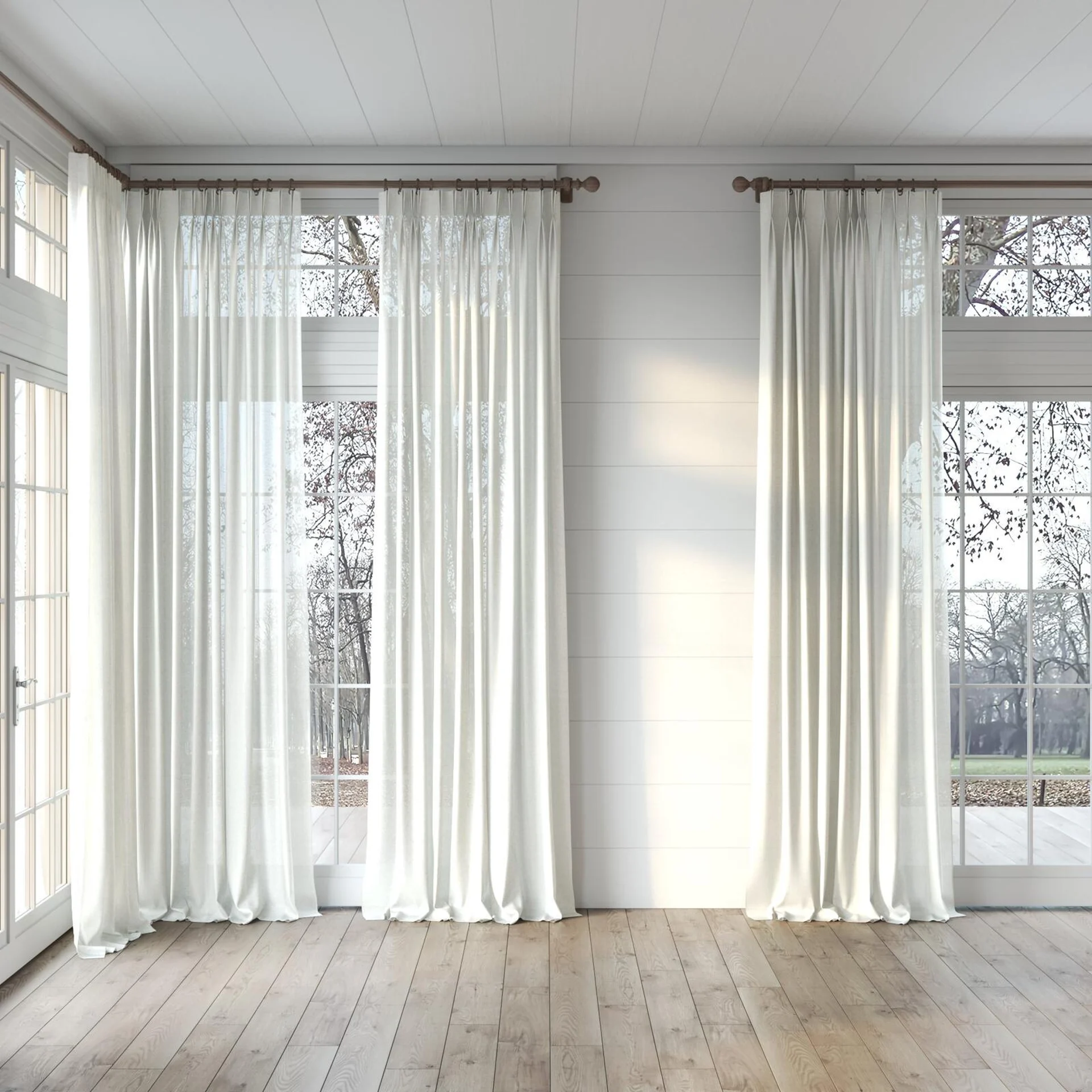 Full view of Sensation Sesame, puddled, on curtain rod