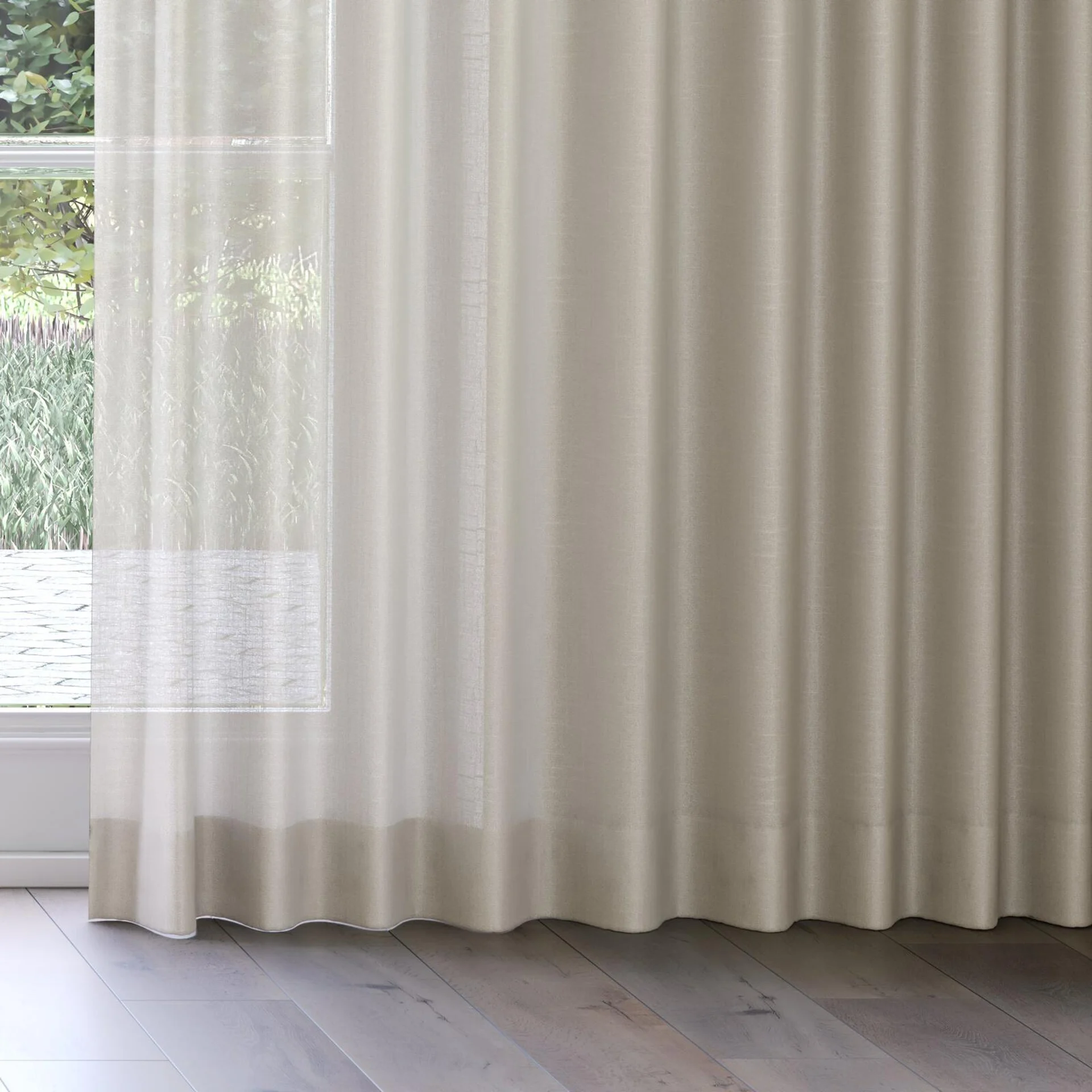 Bottom view of Gilgamesh Linen, on curtain rail