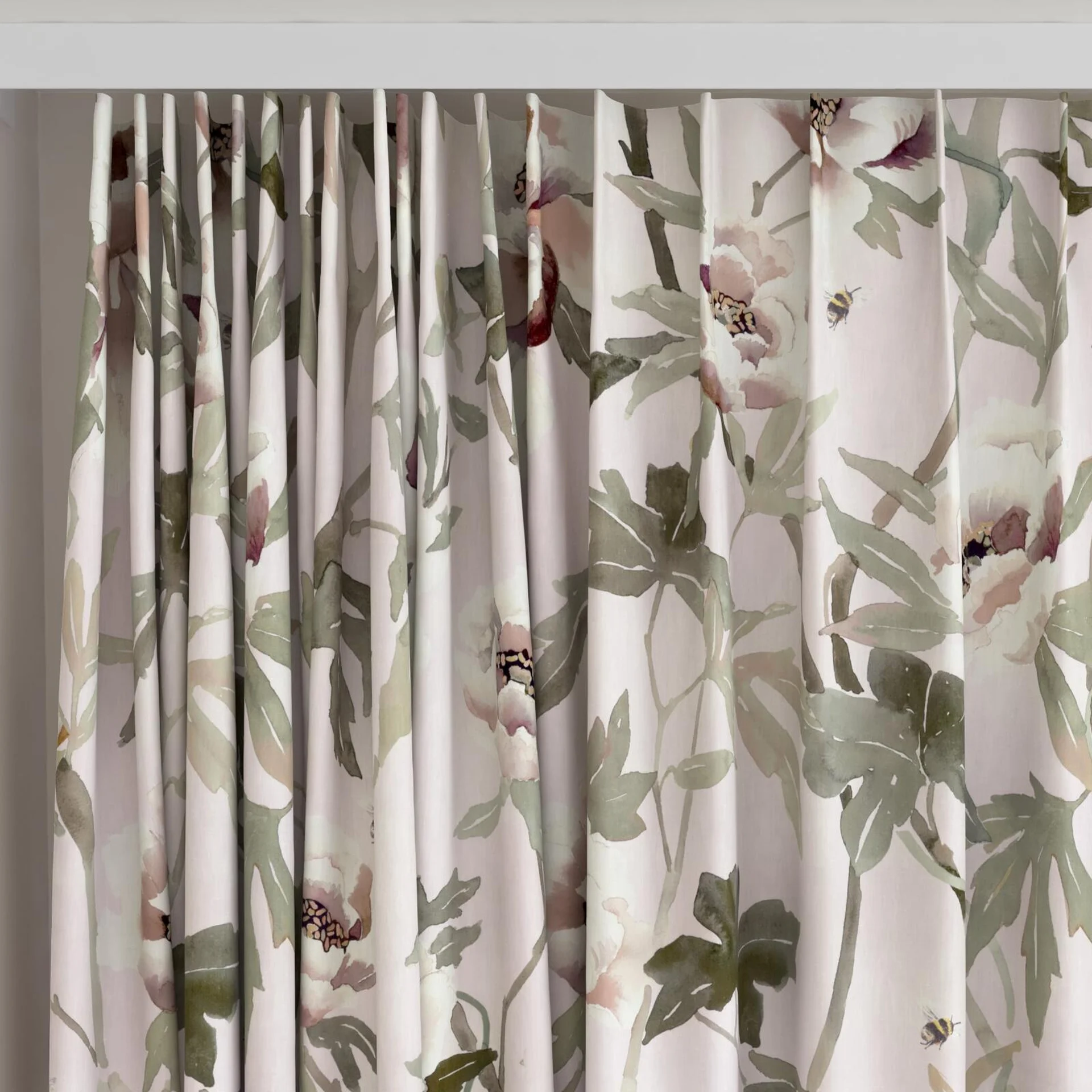 Top view of Peonia Blush, on curtain rail
