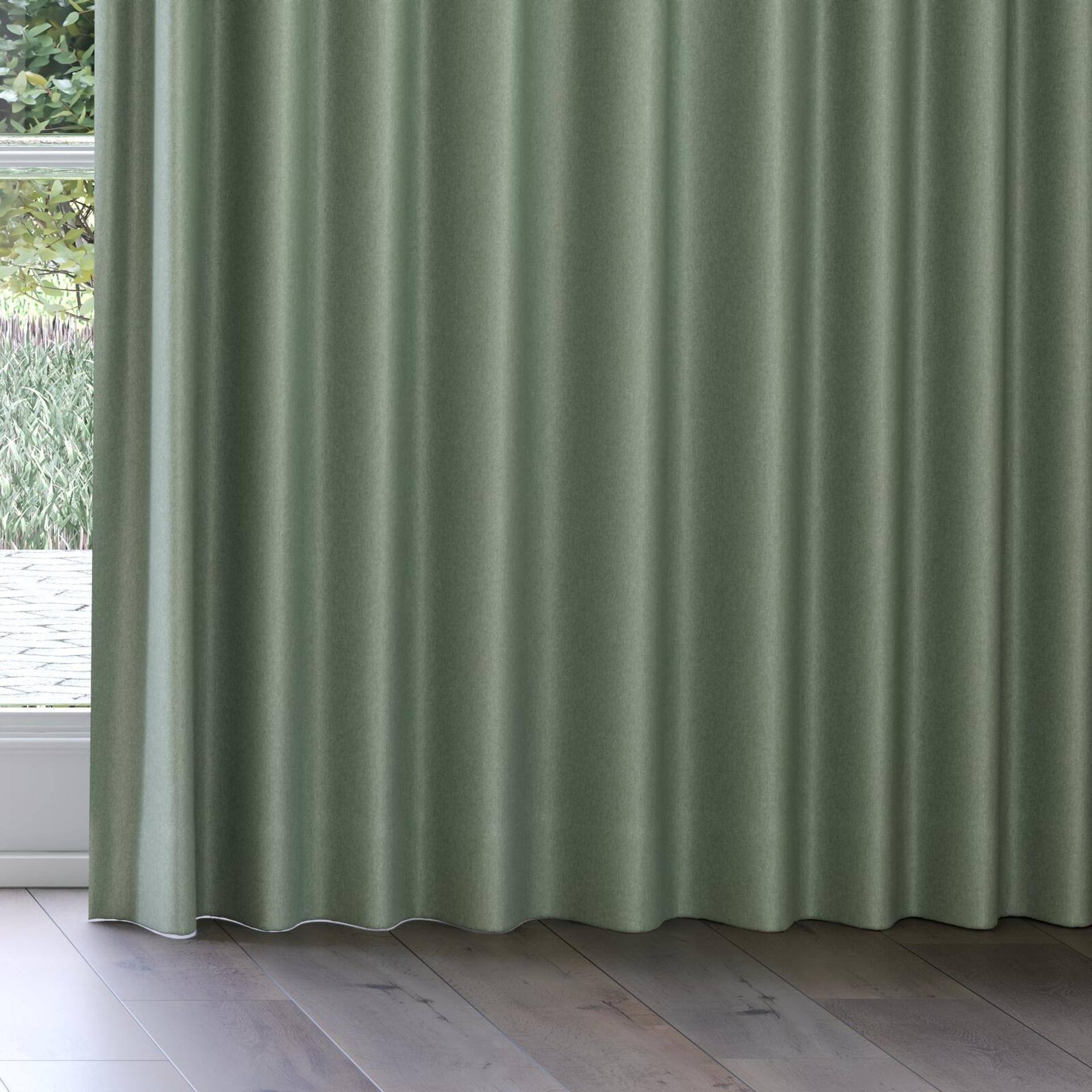 Bottom view of Woolly/Woolen Wasabi, on curtain rail