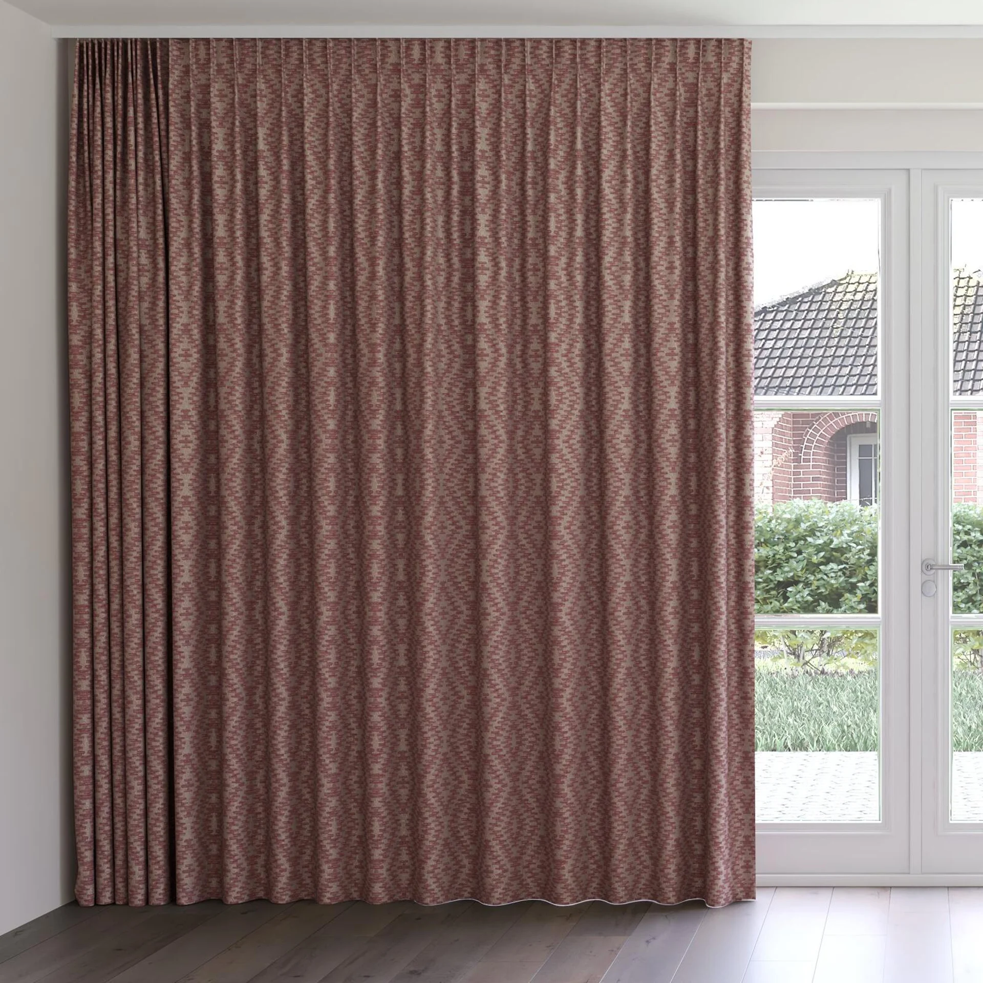 Front view of Kaoani Garnet, on curtain rail