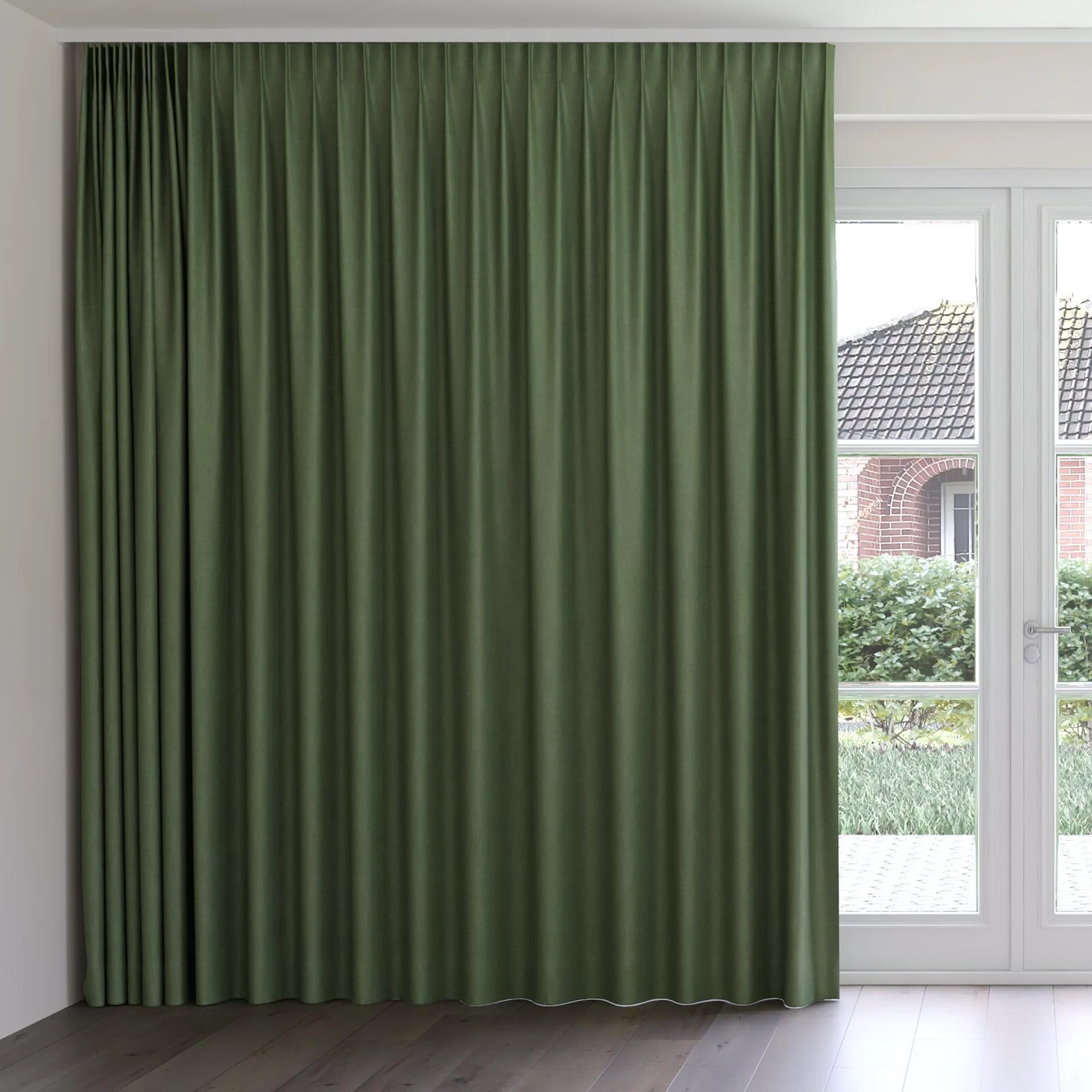 Front view of Perfecto Basil, on curtain rail
