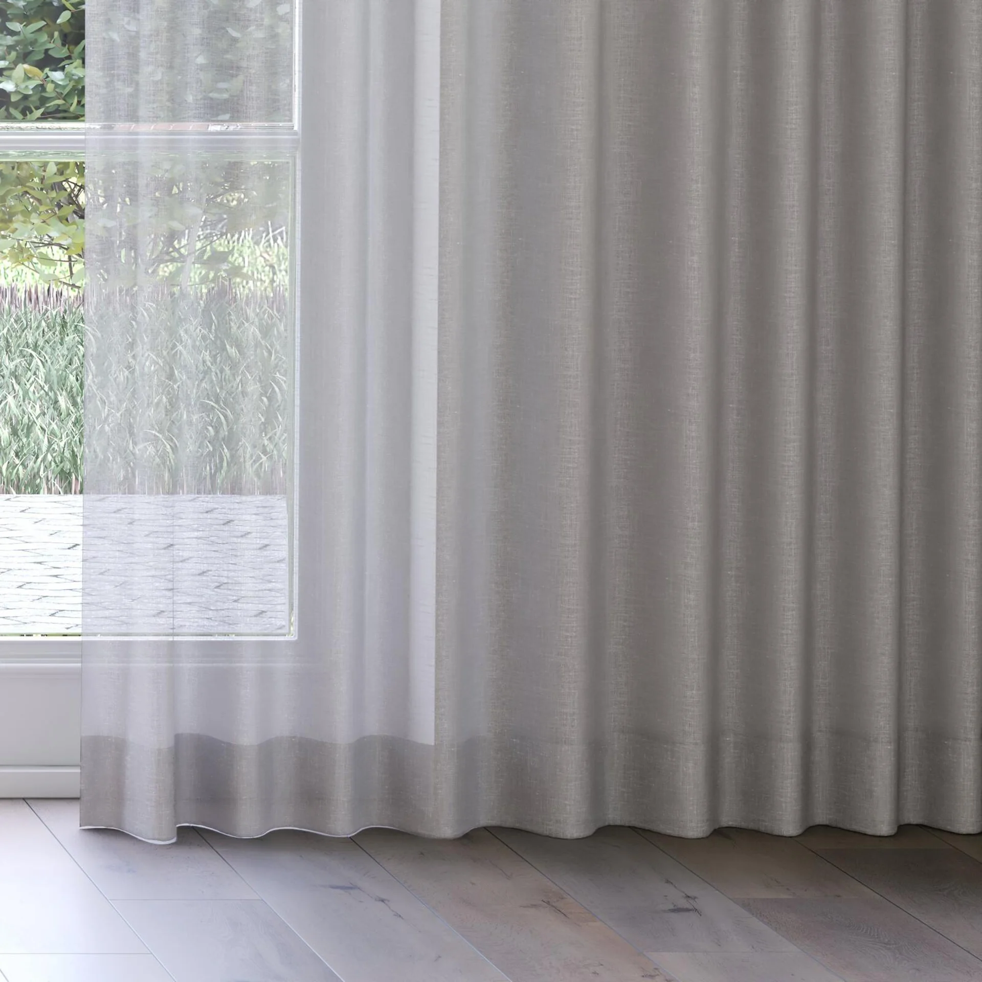 Bottom view of Uno Feather, on curtain rail
