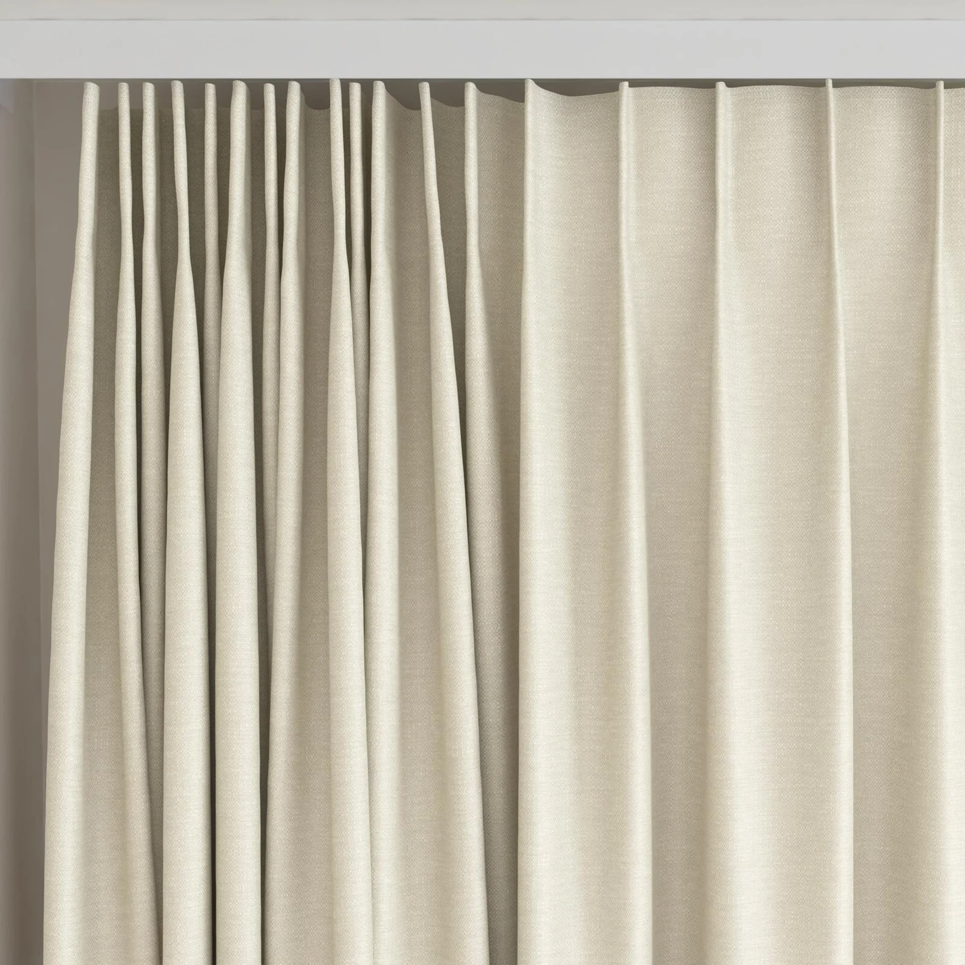 Top view of Colourwash Eco Ecru, on curtain rail