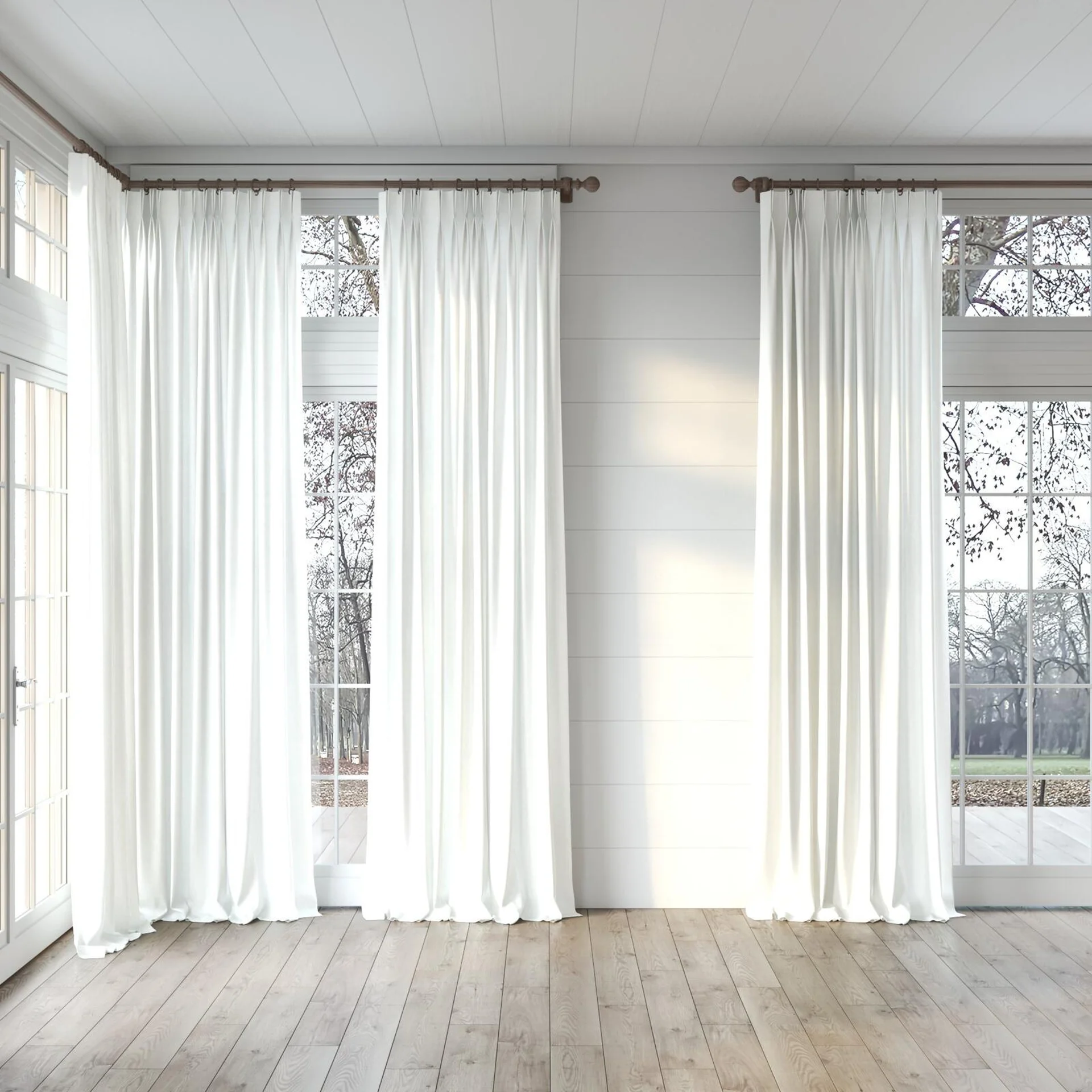 Full view of Ophelia Dune, puddled, on curtain rod