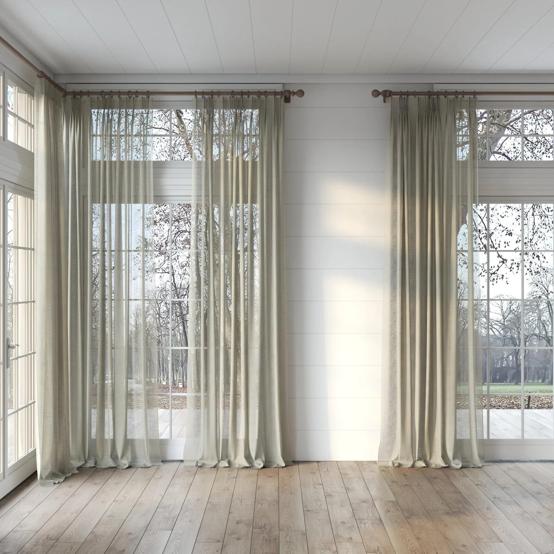 Full view of Verdant Earth, puddled, on curtain rod