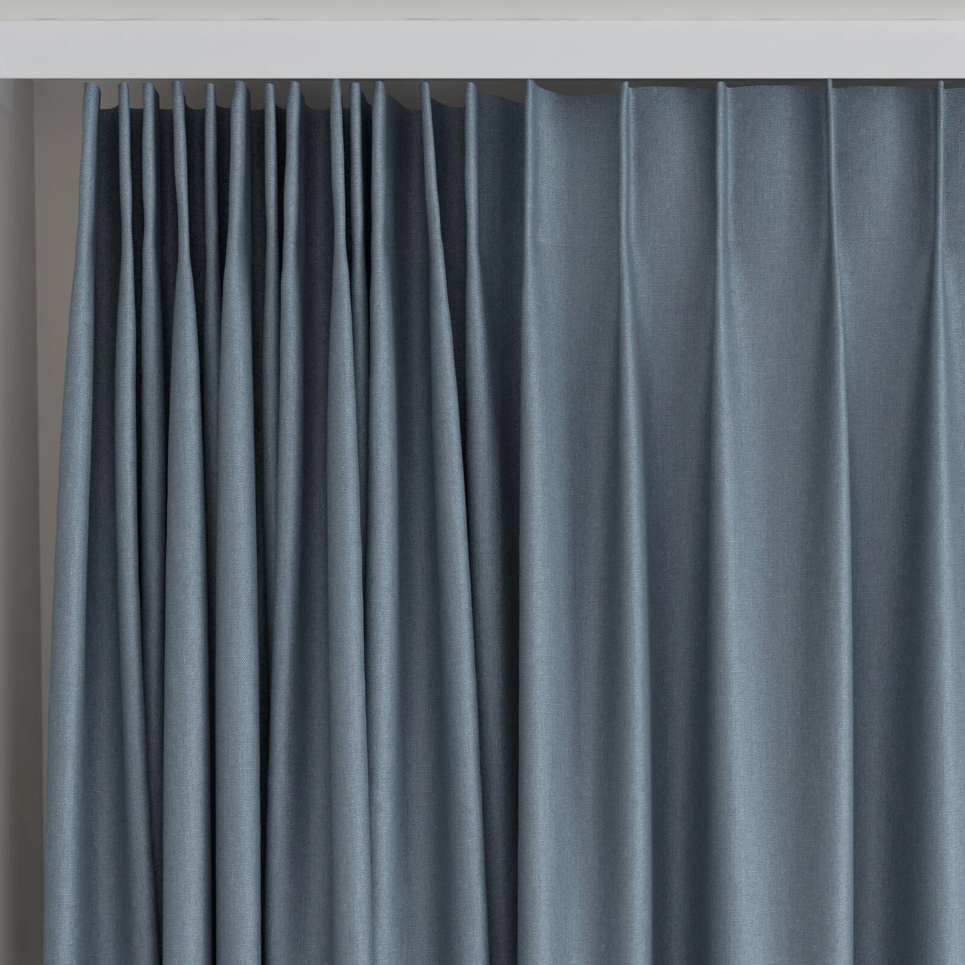 Top view of Infinite Chambray, on curtain rail