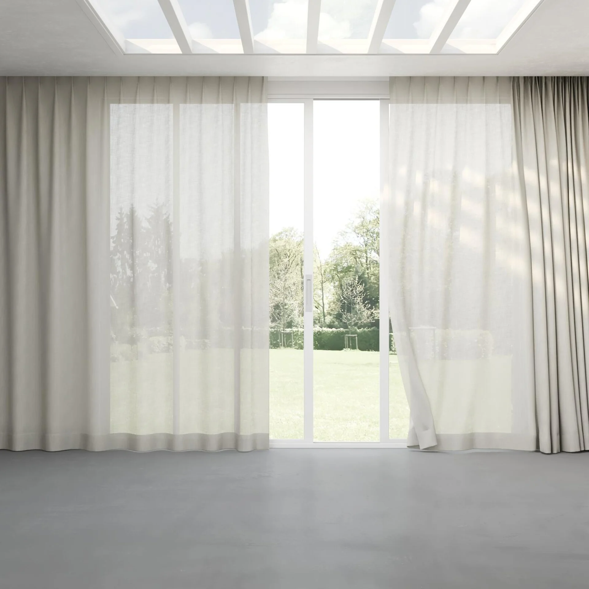 Full view of Release Stucco, pinch pleat