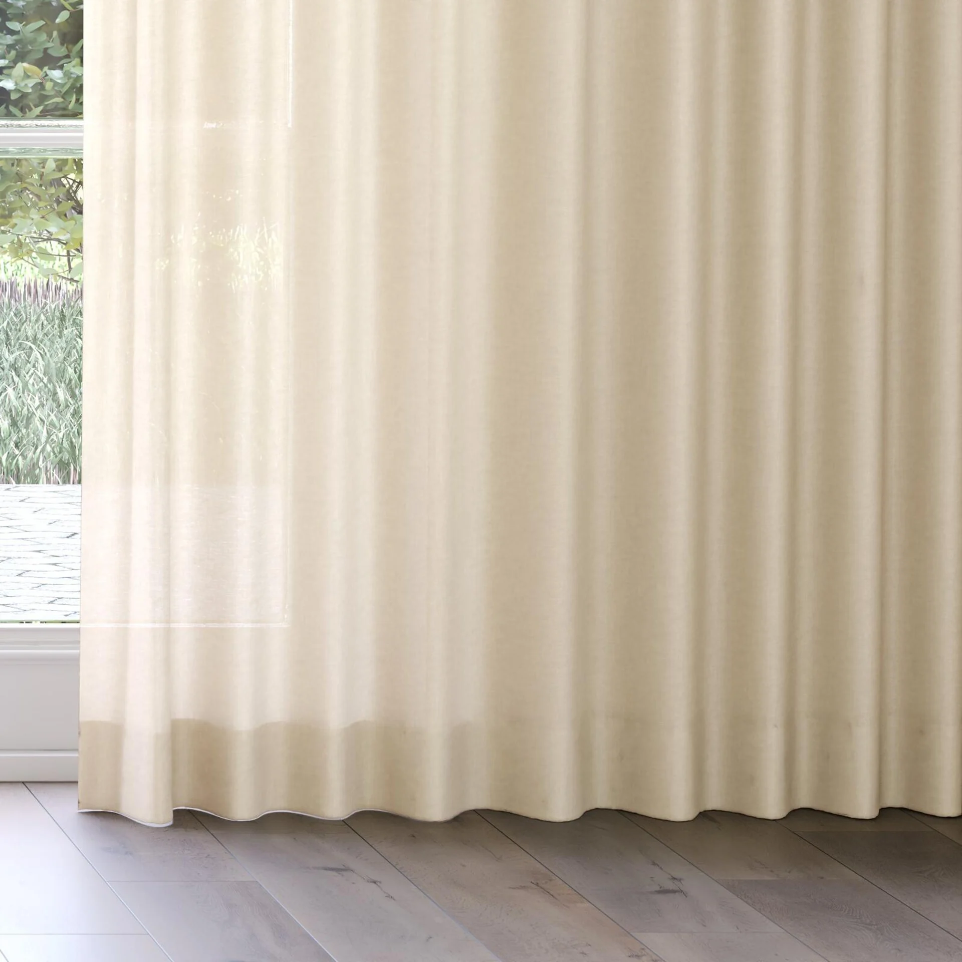Bottom view of Arcadia Almond, on curtain rail