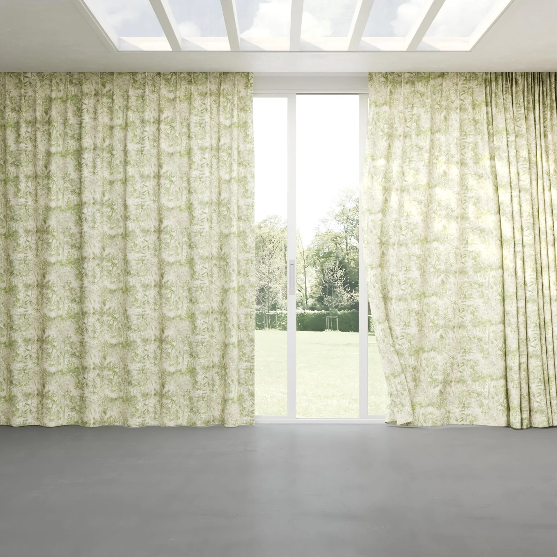 Full view of Arum Lime, pinch pleat