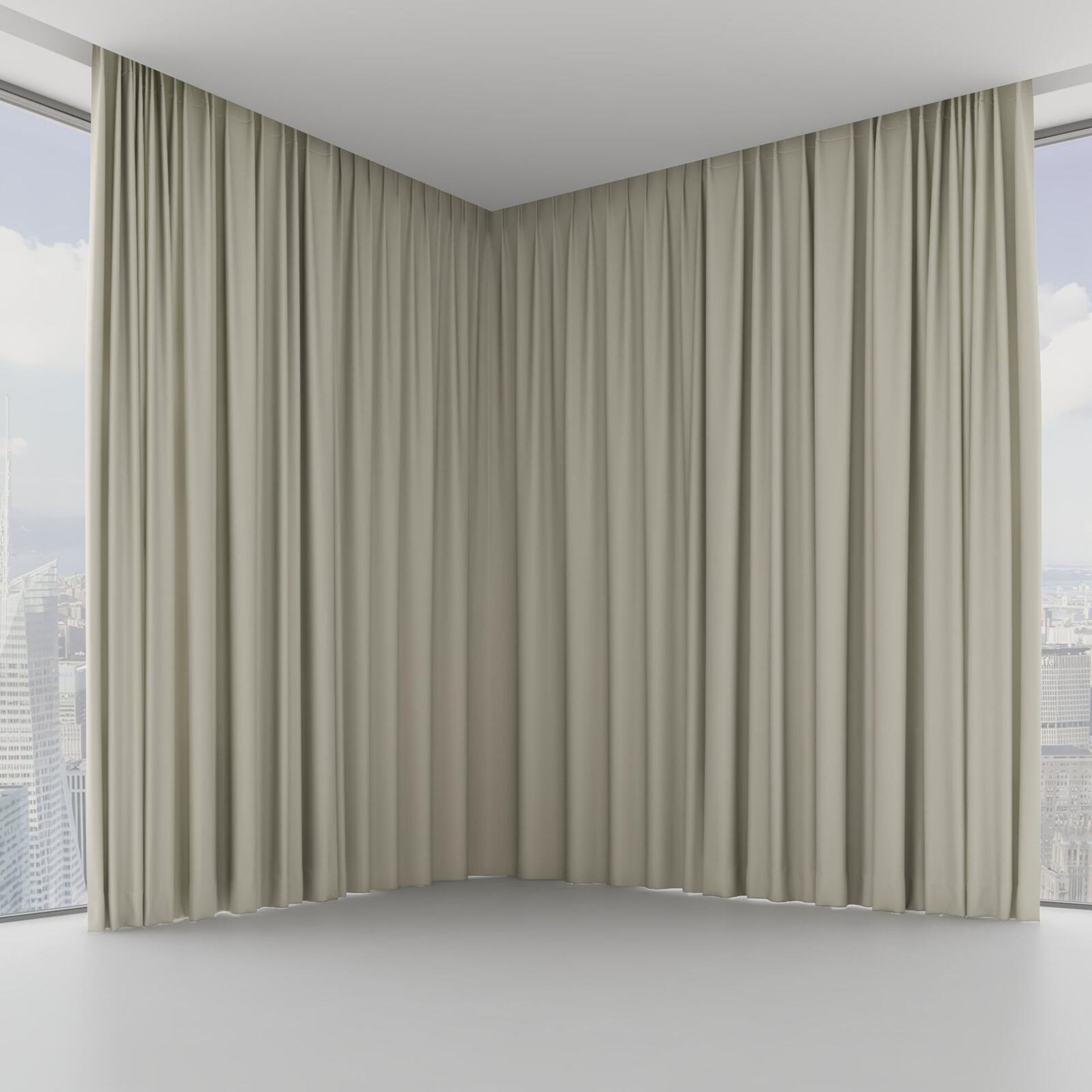 Front view of Ultra Dim Linen, on hidden rail