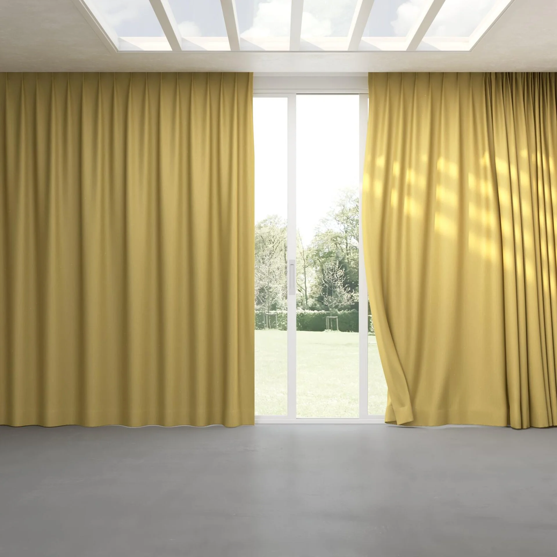 Full view of Excel Mimosa, pinch pleat