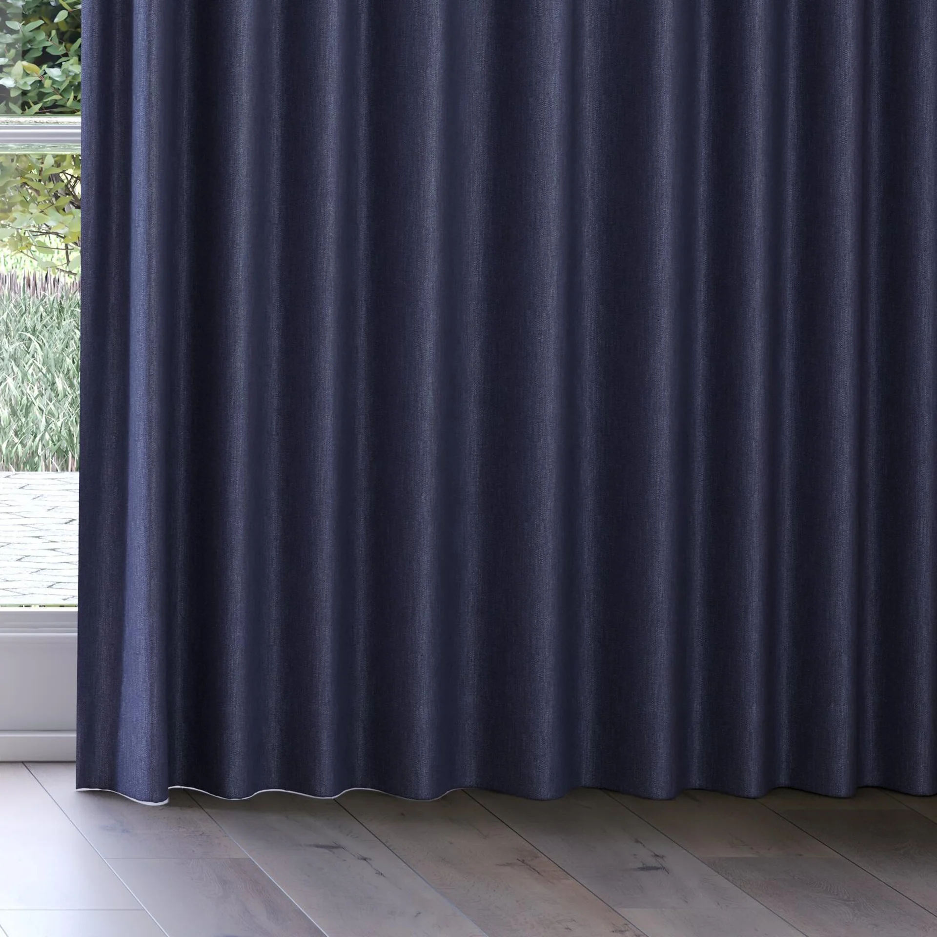 Bottom view of Bronco Navy, on curtain rail