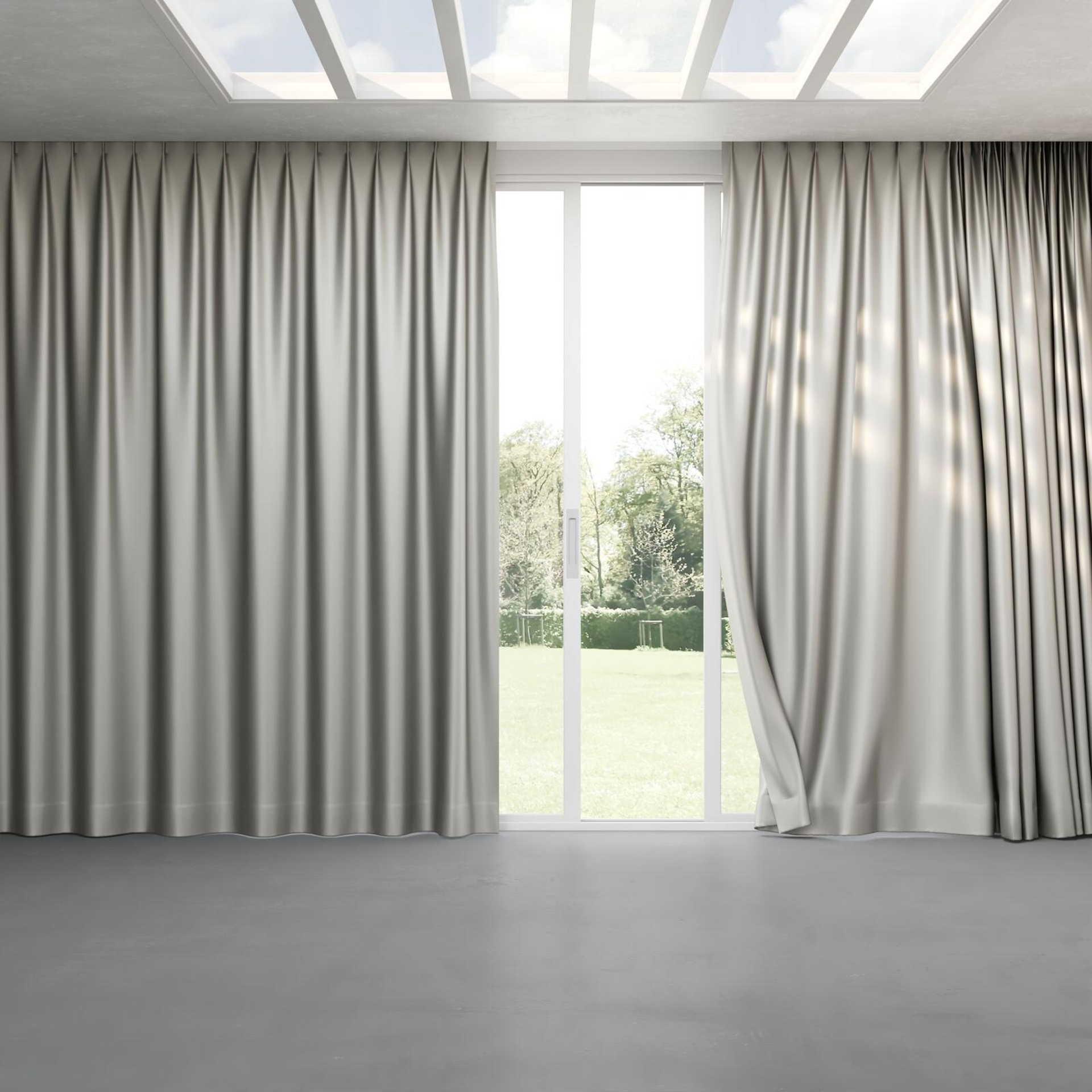 Full view of Moonbeam Limestone, pinch pleat