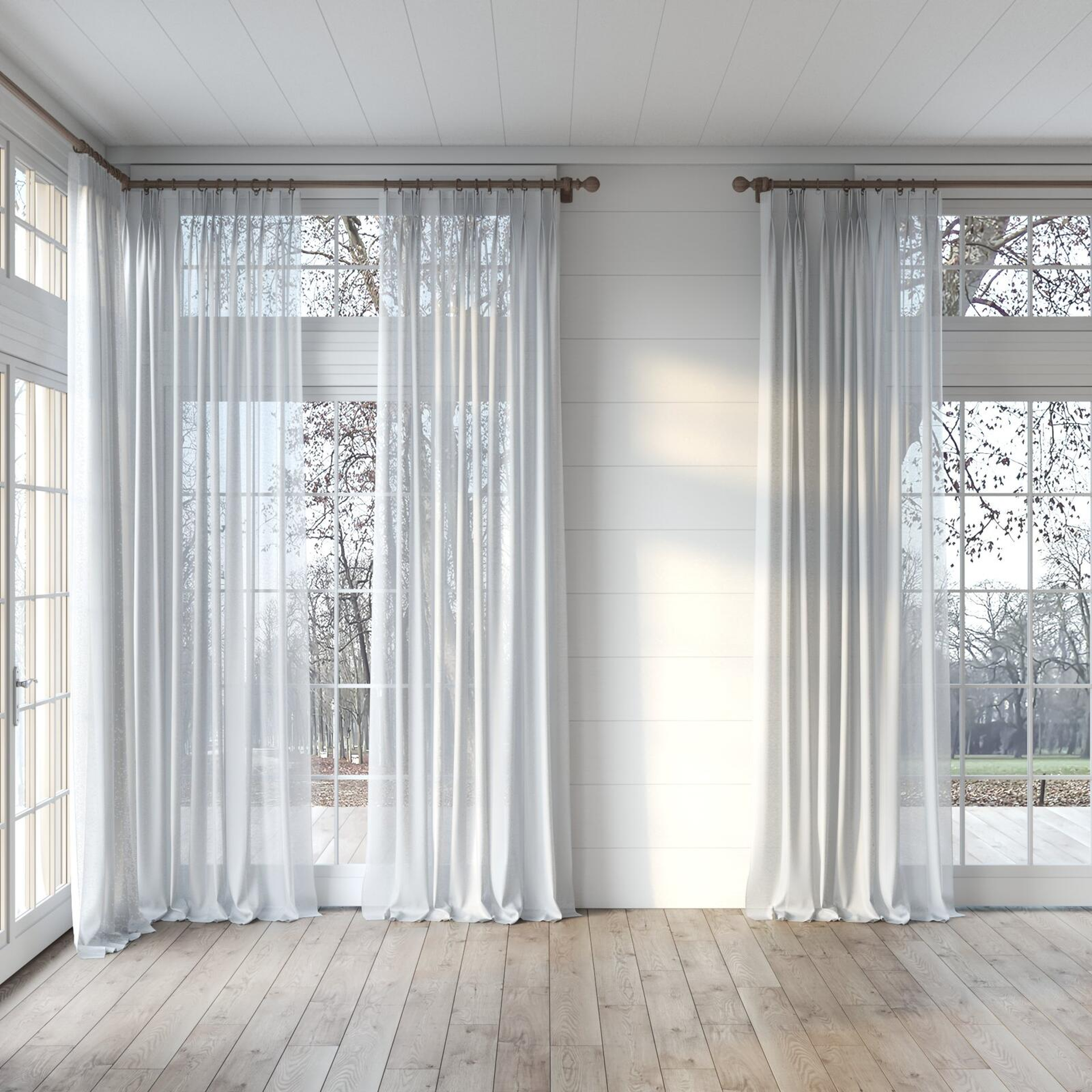 Full view of Wategos Silver, puddled, on curtain rod