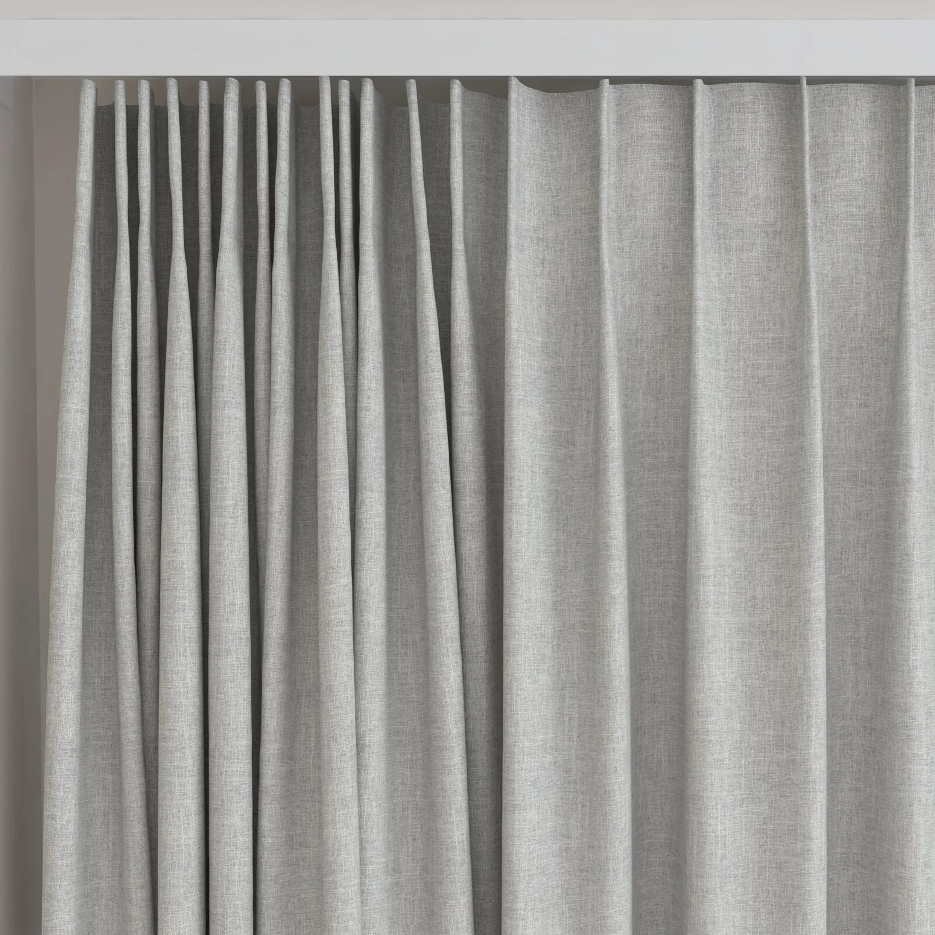Top view of Retreat II Cement, on curtain rail